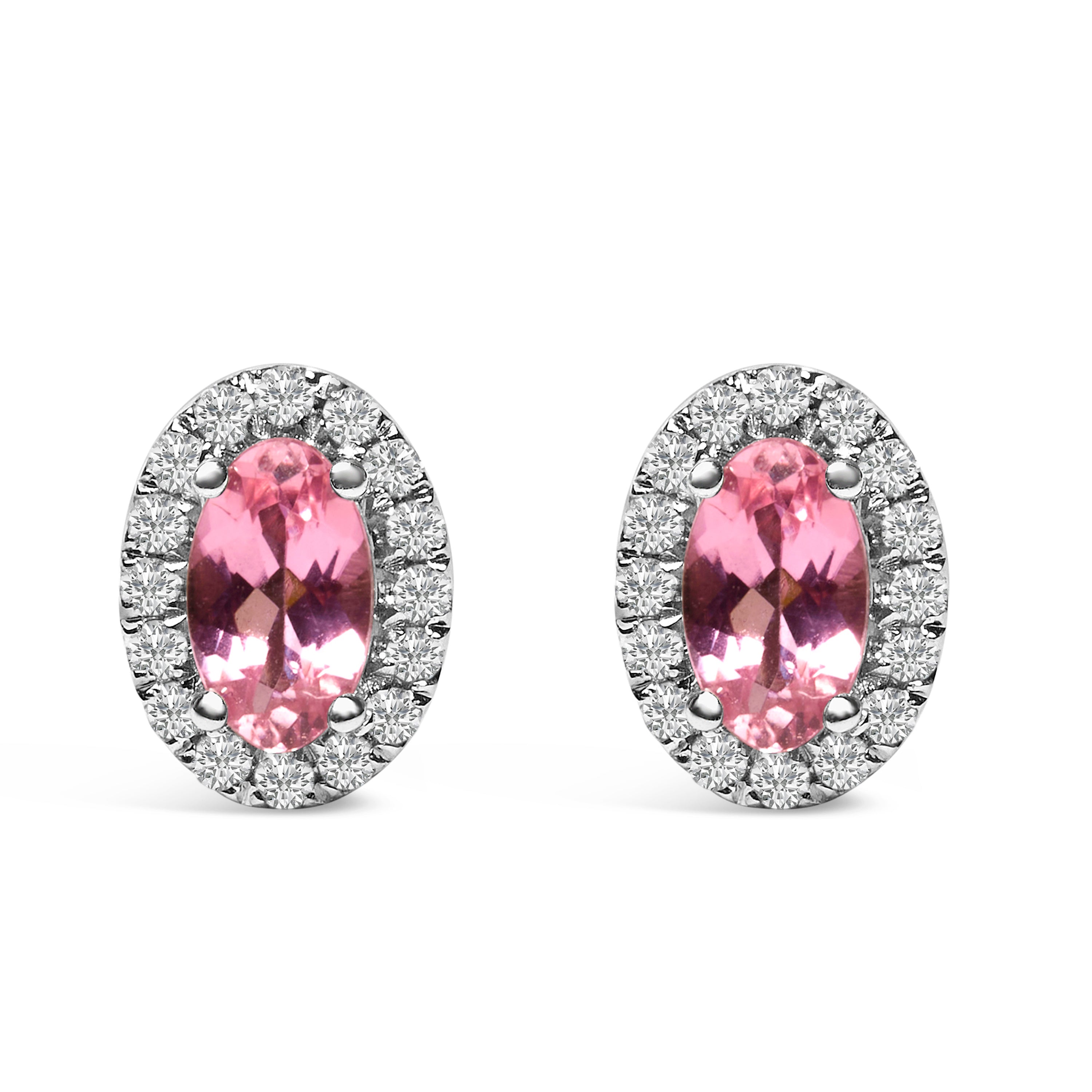 10K White Gold 5x3 MM Oval Purple Amethyst and Diamond Halo Stud Earrings (I-J Color, I1-I2 Clarity) DestGlow
