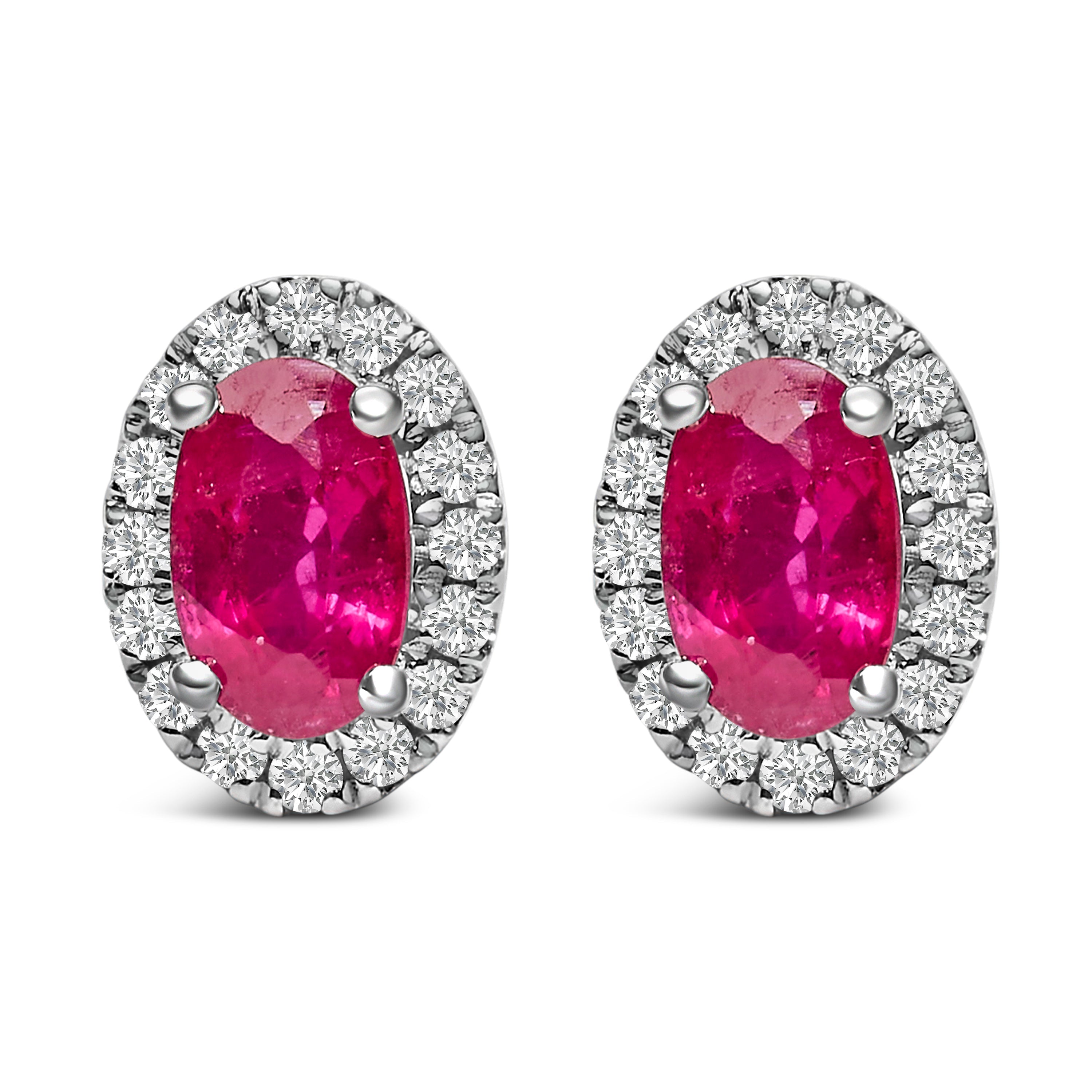10K White Gold 5x3 MM Oval Purple Amethyst and Diamond Halo Stud Earrings (I-J Color, I1-I2 Clarity) DestGlow