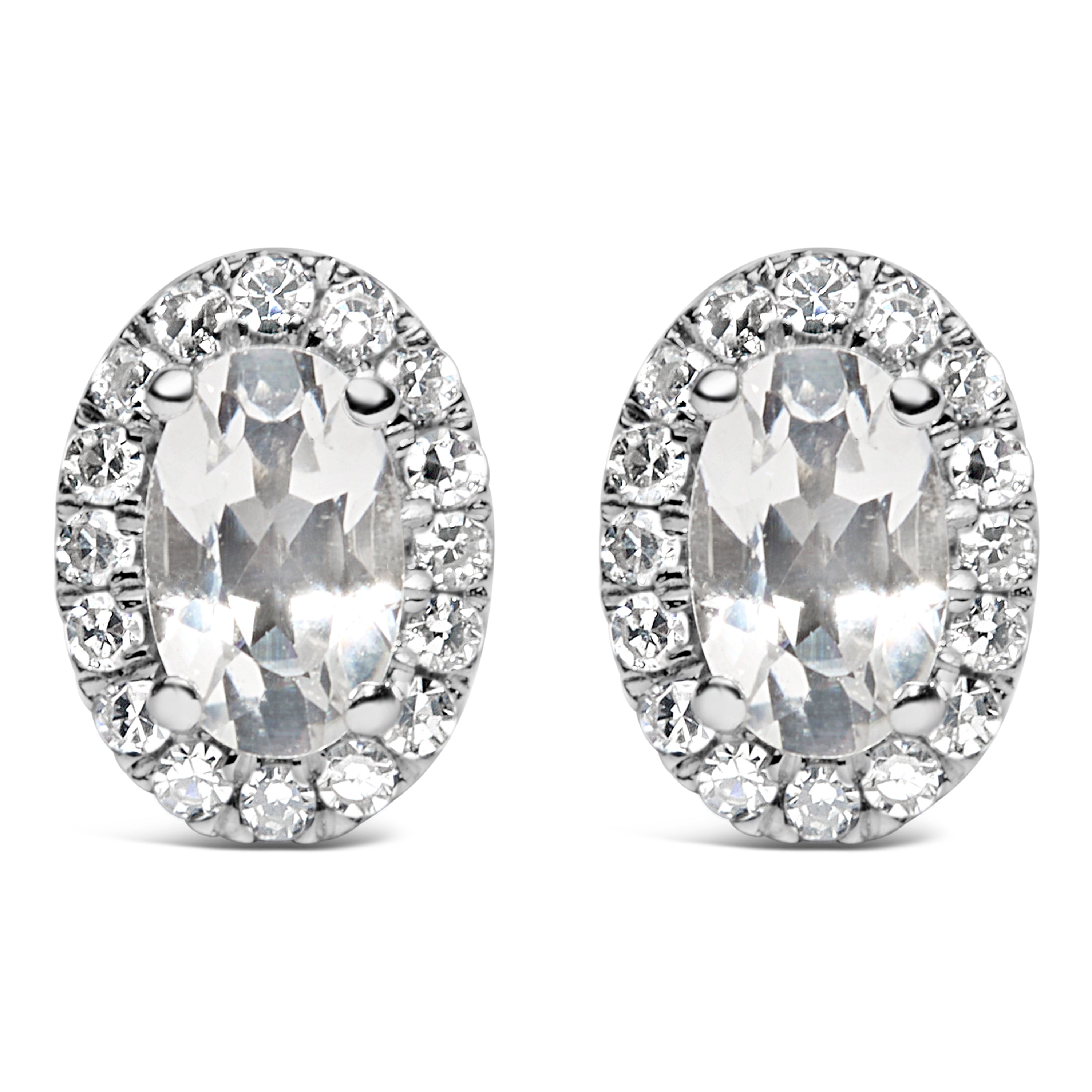 10K White Gold 5x3 MM Oval Purple Amethyst and Diamond Halo Stud Earrings (I-J Color, I1-I2 Clarity) DestGlow