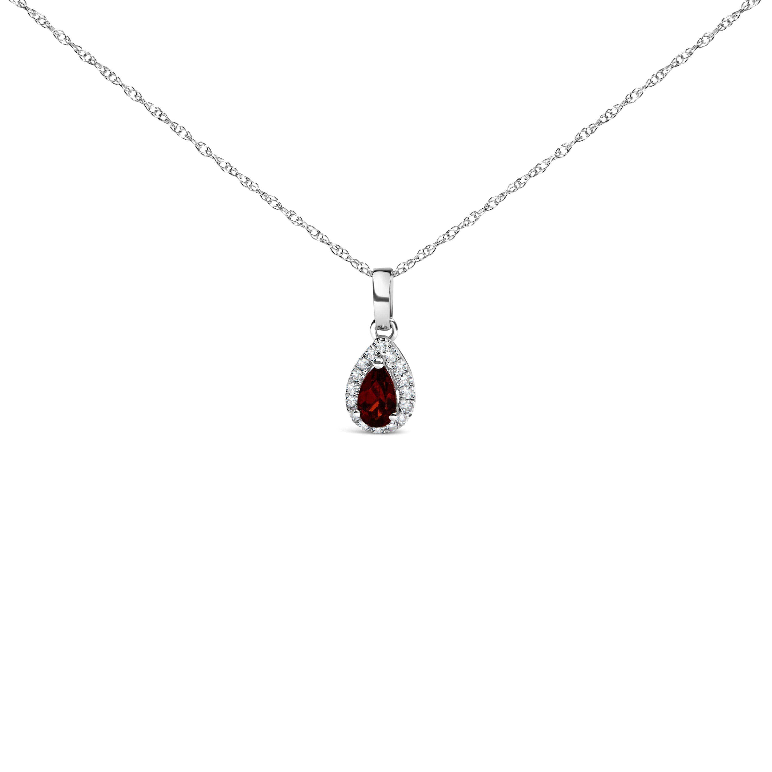 10K White Gold 5x3mm Green Emerald and Diamond Accent Halo Pear Shape 18" Pendant Necklace (I-J Color, I1-I2 Clarity) DestGlow
