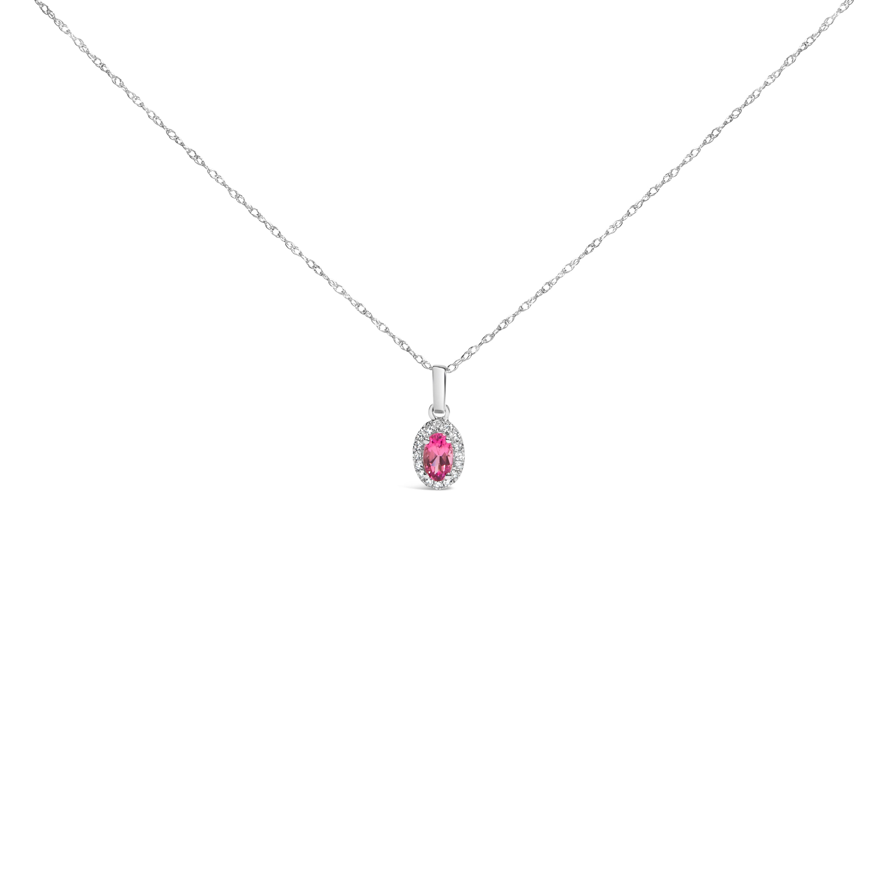 10K White Gold 5x3mm Green Emerald and Diamond Accent Halo Oval Shape 18" Pendant Necklace (I-J Color, I1-I2 Clarity) DestGlow