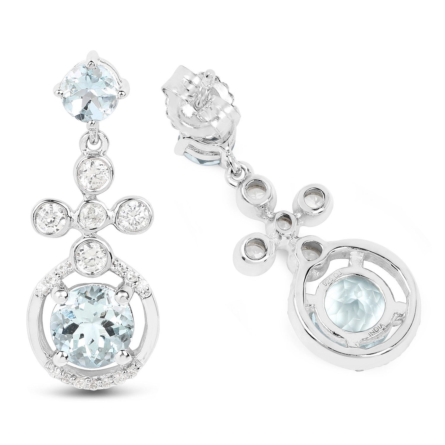4.42 Carat Genuine Aquamarine and White Zircon .925 Sterling Silver Earrings by Bids.com