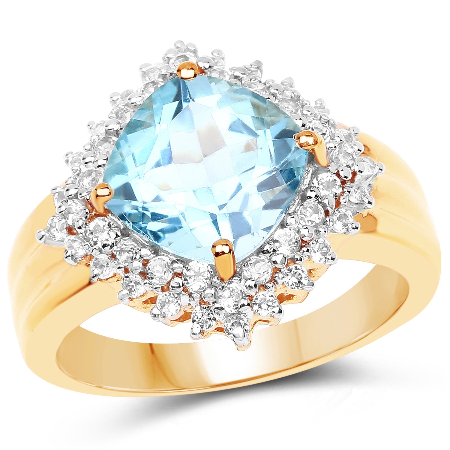 14K Yellow Gold Plated 4.33 Carat Genuine Swiss Blue Topaz and White Topaz .925 Sterling Silver Ring by Bids.com