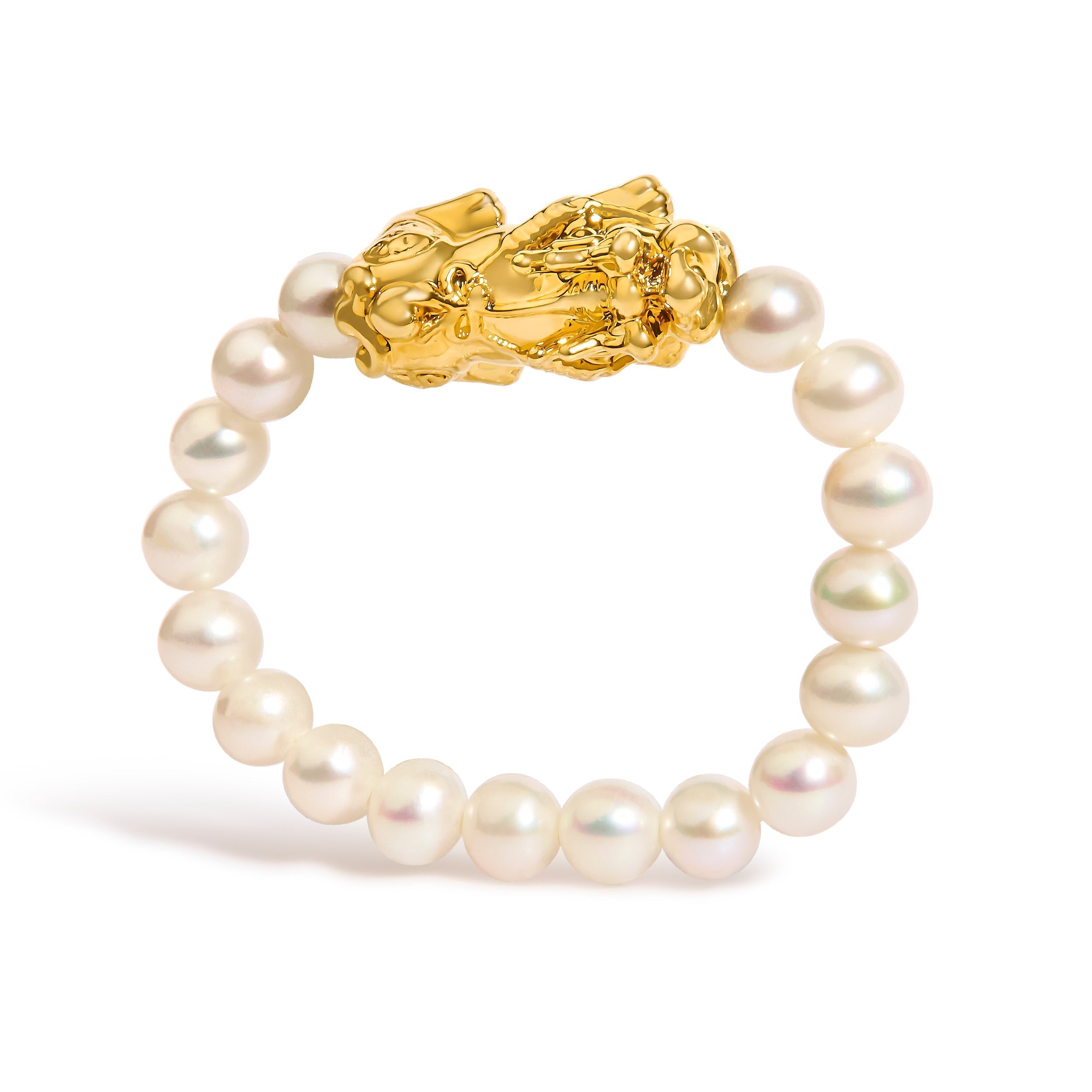18K Yellow Gold Freshwater Pearl Dragon Charm Adjustable Ring Band DestGlow