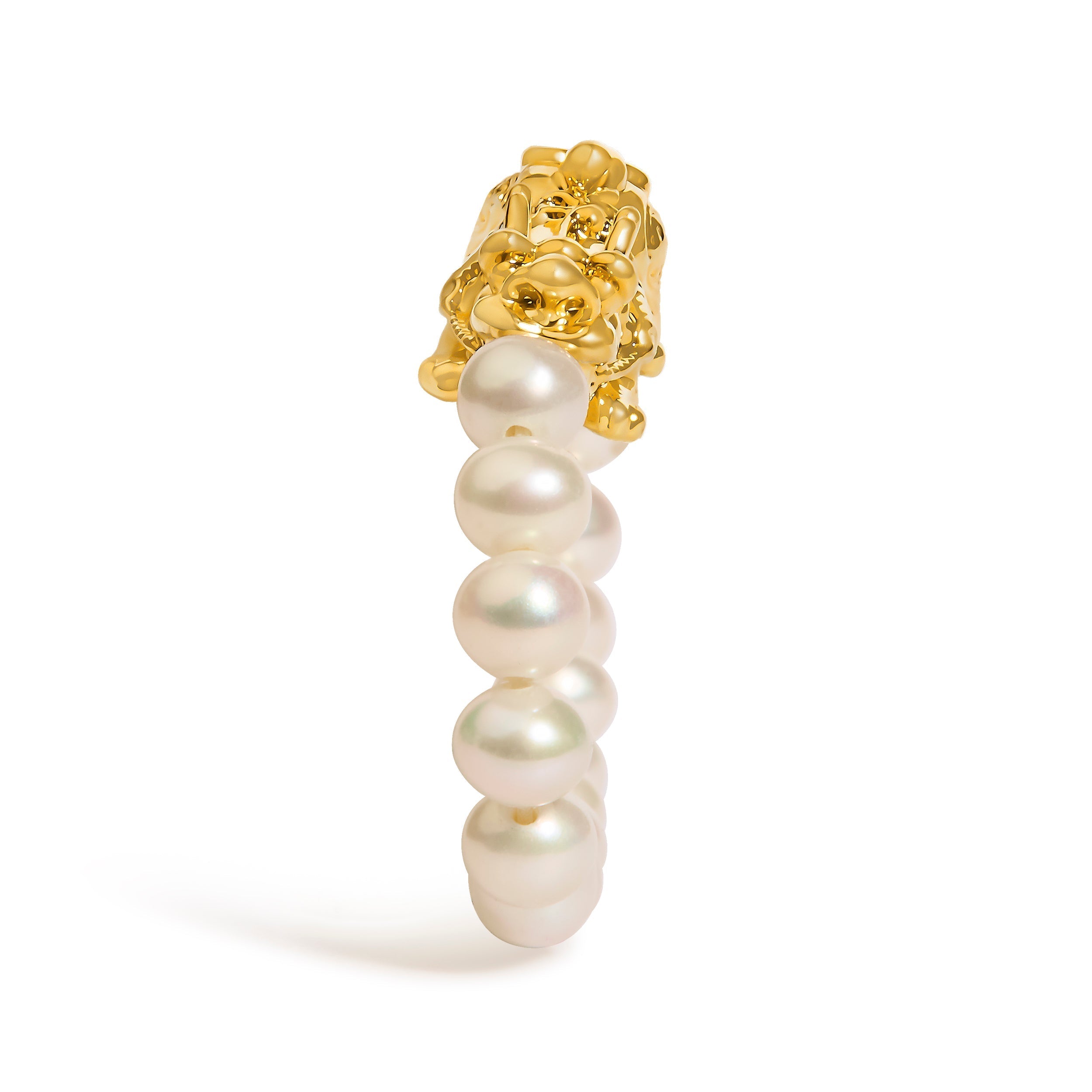 18K Yellow Gold Freshwater Pearl Dragon Charm Adjustable Ring Band DestGlow