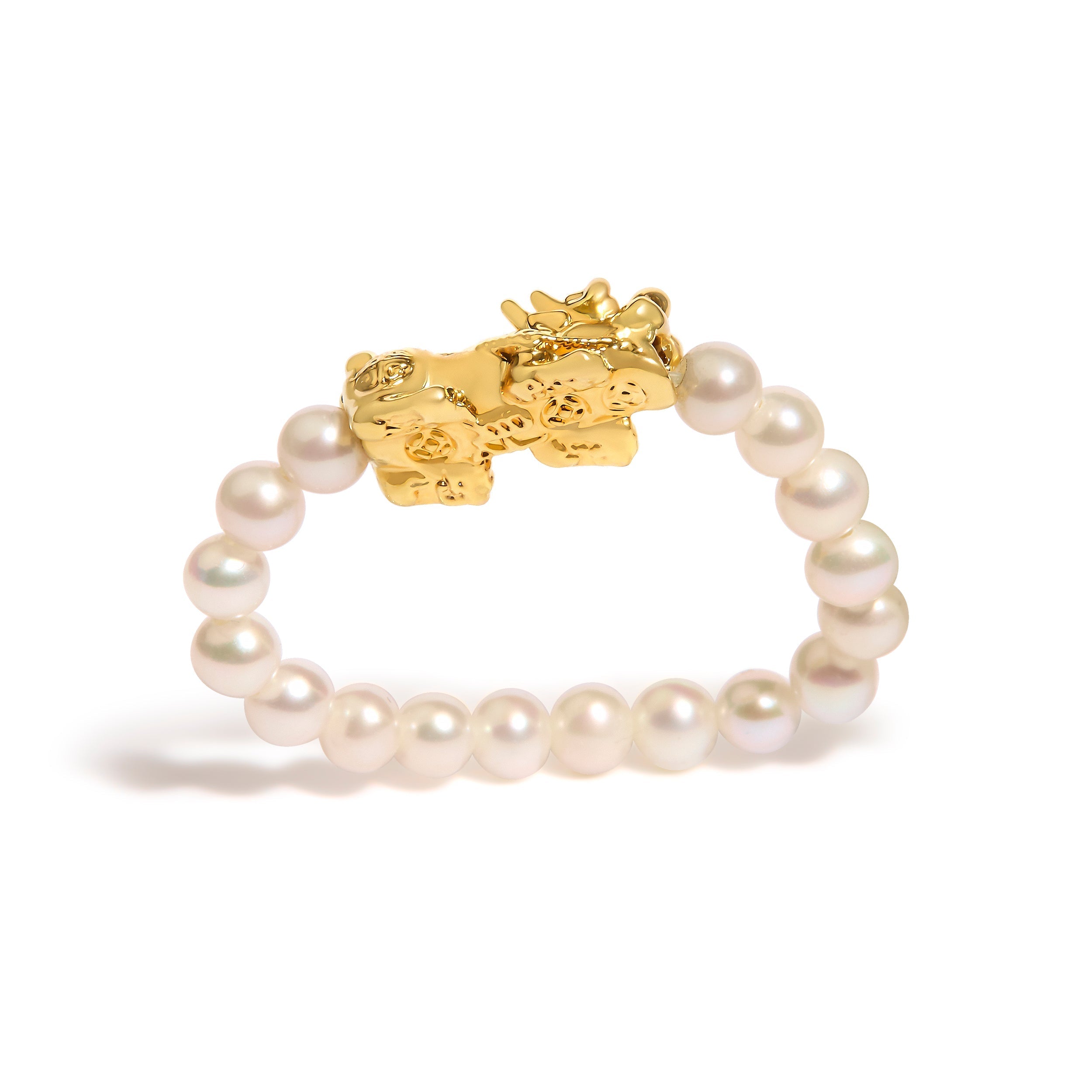 18K Yellow Gold Freshwater Pearl Dragon Charm Adjustable Ring Band DestGlow