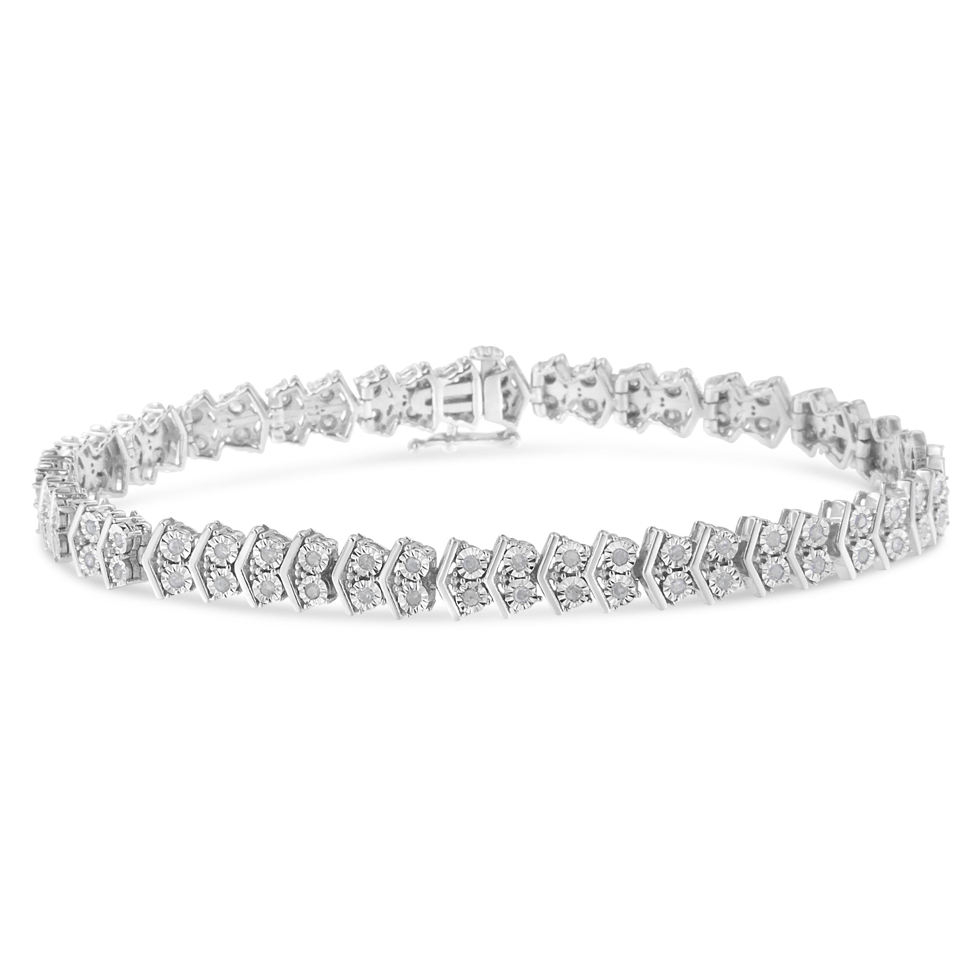 .925 Sterling Silver 1.0 Cttw Chevron 2 Stone Arrow Link Tennis Bracelet (I-J Color, I3 Clarity) - 7†by Bids.com