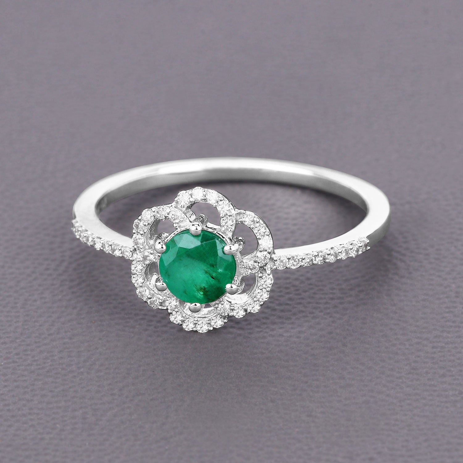 0.55 Carat Genuine Zambian Emerald and White Diamond 14K White Gold Ring by Bids.com