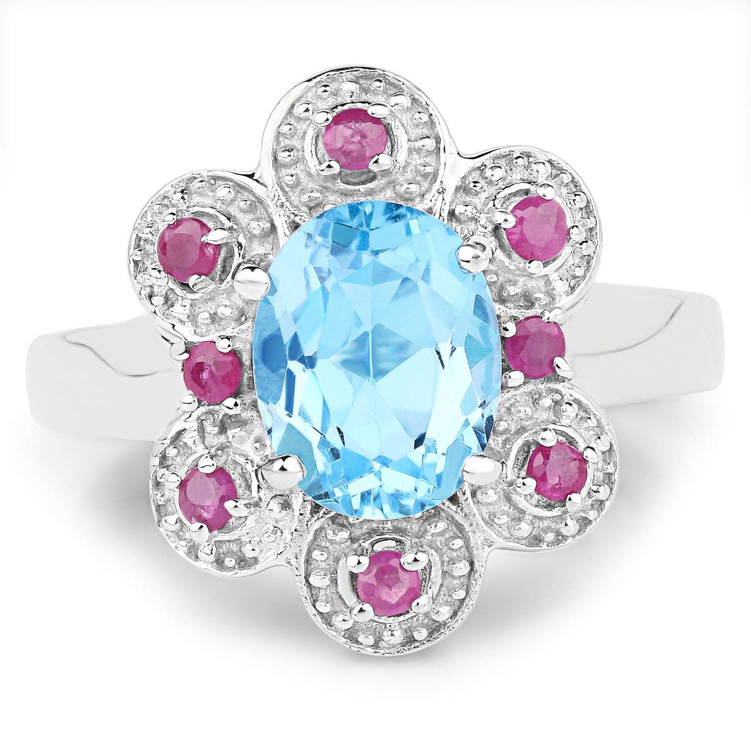 2.28 Carat Genuine Swiss Blue Topaz and Ruby .925 Sterling Silver Ring by Bids.com