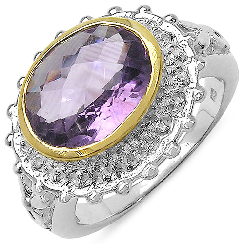 Two Tone Plated 4.36 Carat Genuine Amethyst & White Topaz .925 Sterling Silver Ring by Bids.com