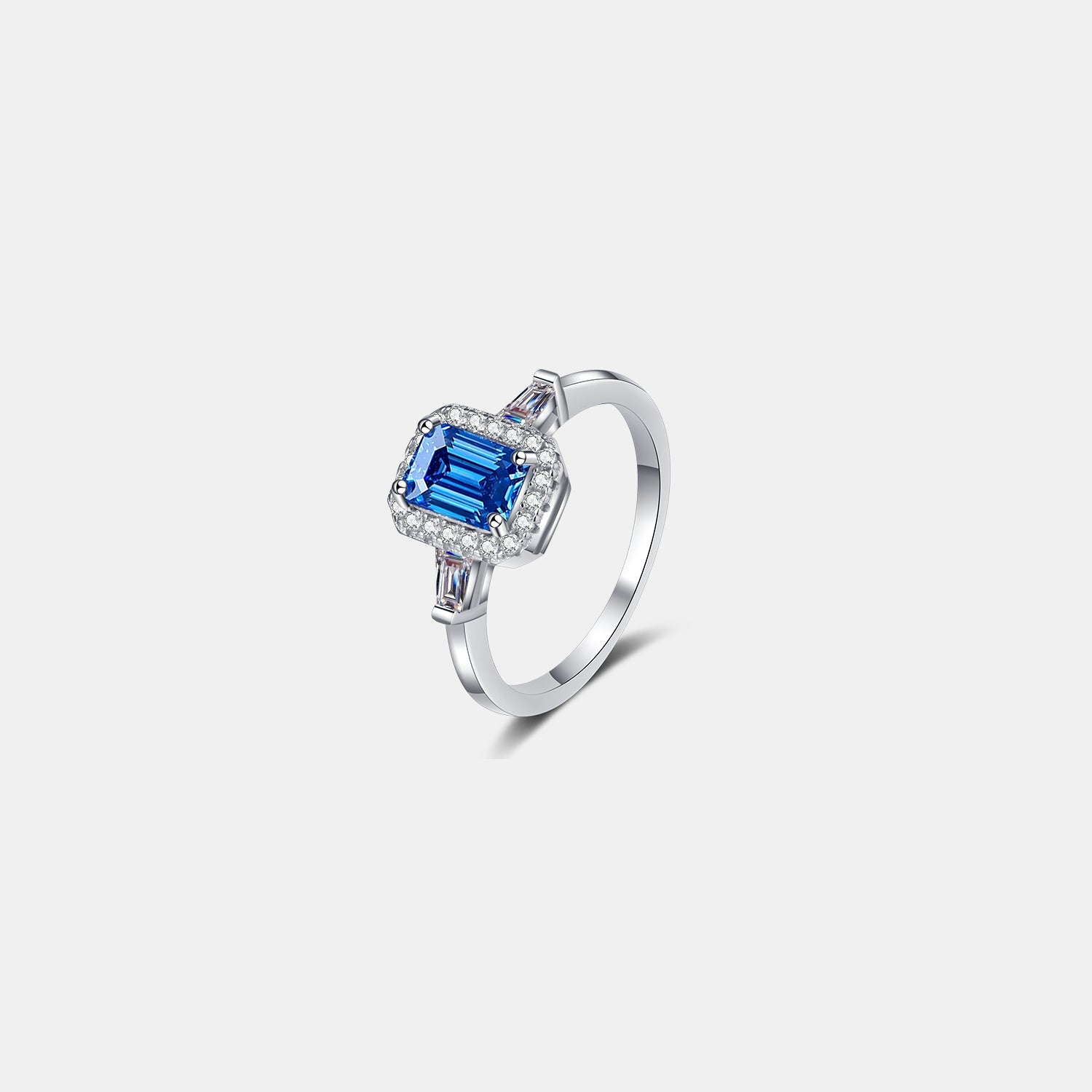 1 Carat Blue Emerald-Cut Sparkala™ Pure Sterling Silver Ring - DestGlow