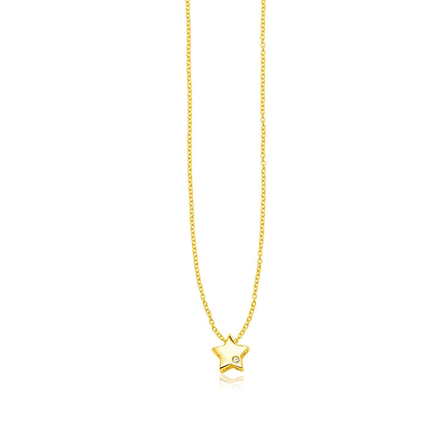 14k Yellow Gold Polished Star Necklace with Diamond by Bids.com
