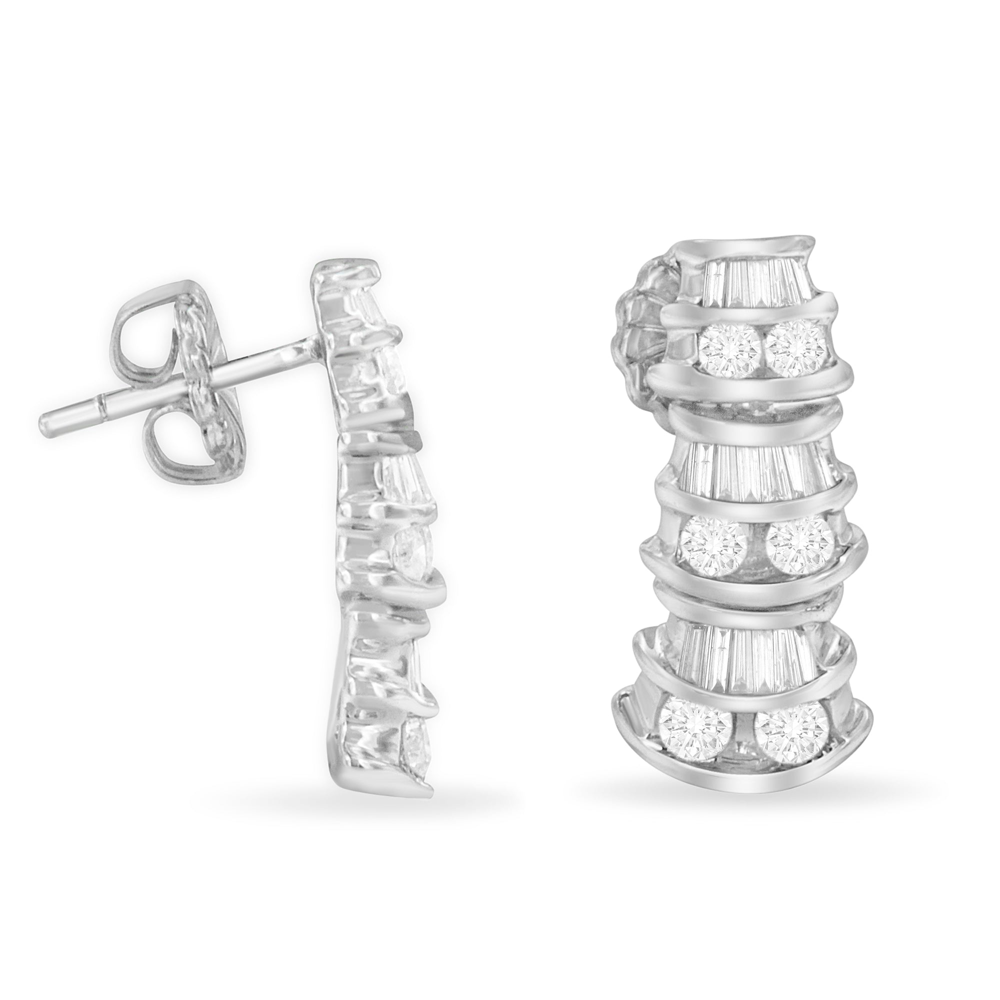 14K White Gold 7/8 cttw Baguette & Round Brilliant-Cut Diamond Dangle Multi Row Earrings (H-I Color, SI2-I1 Clarity) by Bids.com