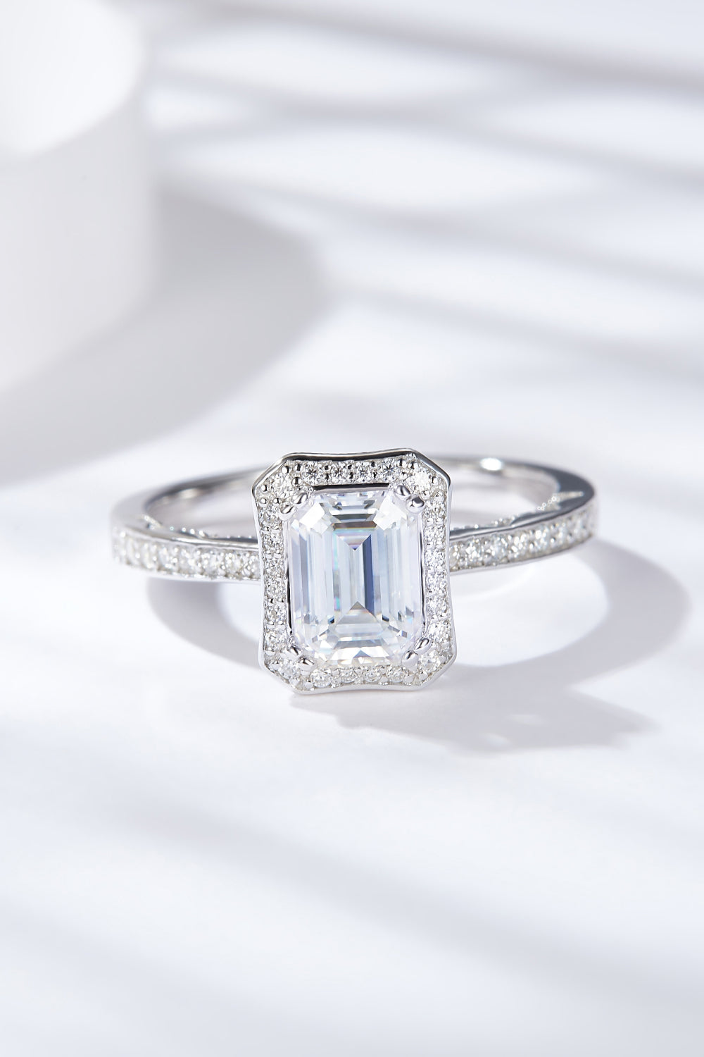 1 Carat Emerald-Cut Sparkala™ Platinum Over Pure Sterling Silver Halo Ring - DestGlow