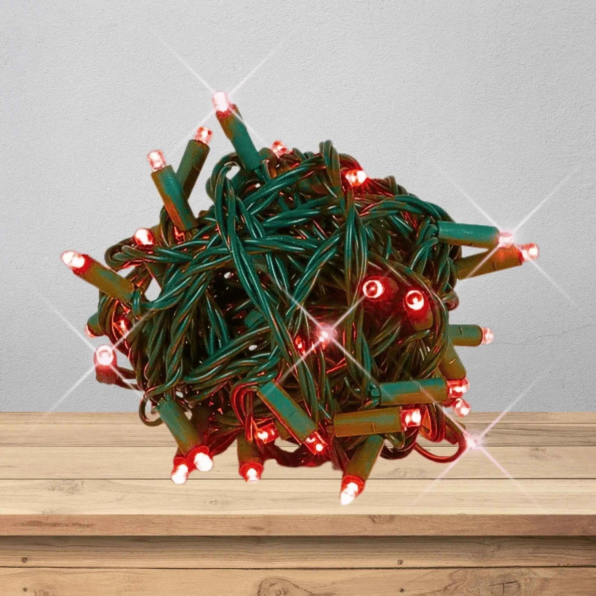 LED Mini Lights 5MM Red Twinkle Green Wire 6" Spacing