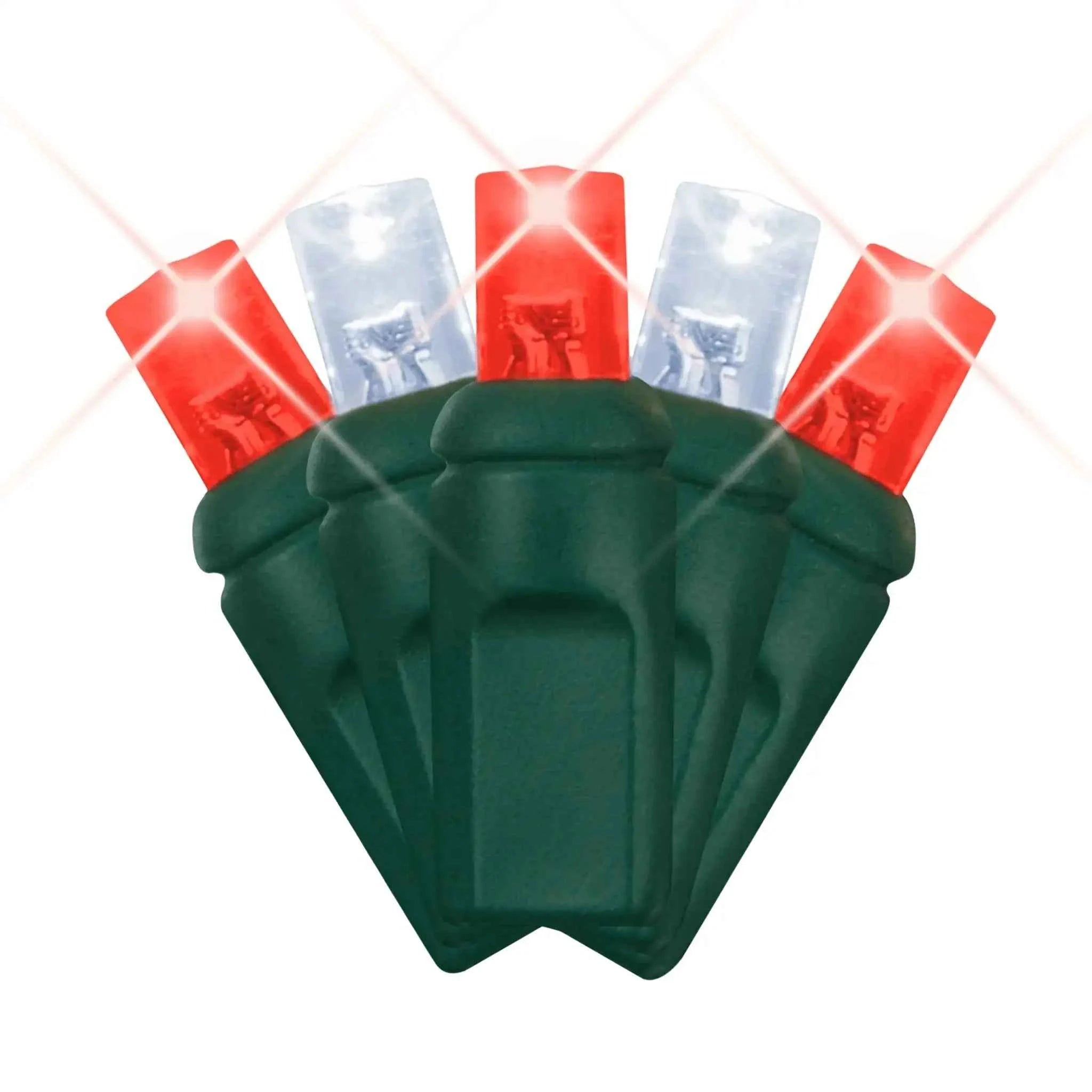 LED Mini Lights 5MM Red/Cool White Twinkle Green Wire - 6" Spacing