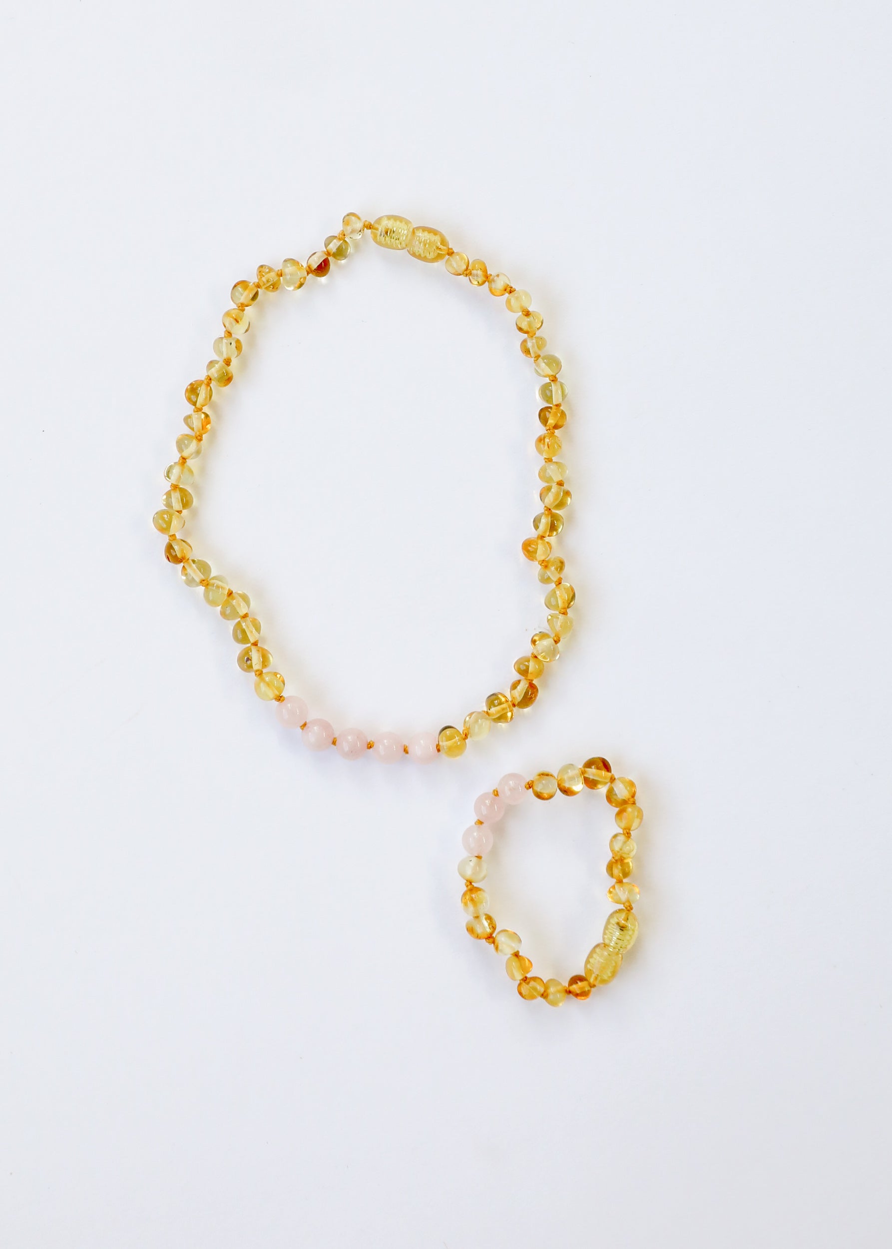 Polished Honey Baltic Amber + Rose Quartz || Anklet or Bracelet by CanyonLeaf