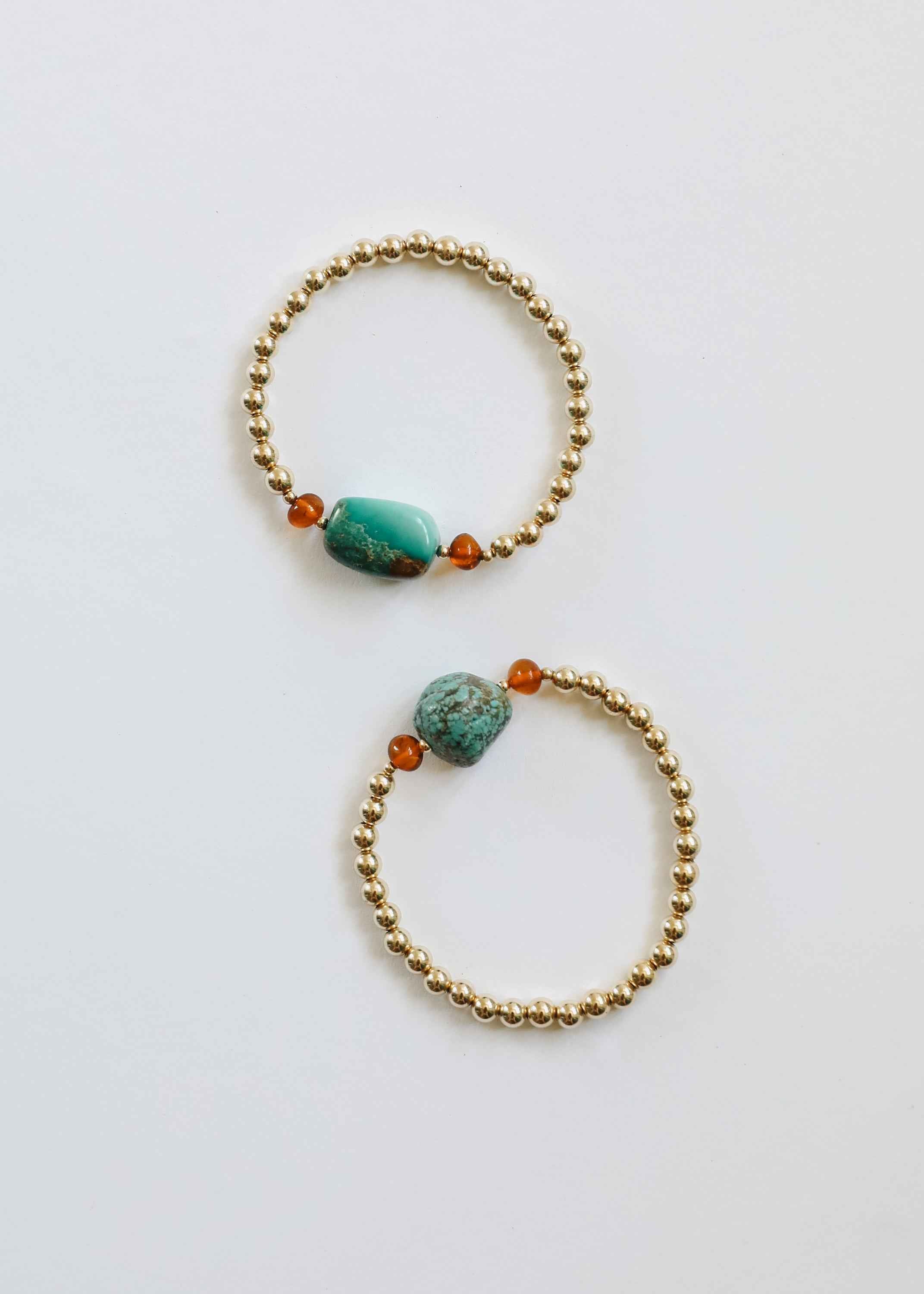 Natural Turquoise + Baltic Amber || 14K Gold Filled || Adult Stretch Bracelet by CanyonLeaf