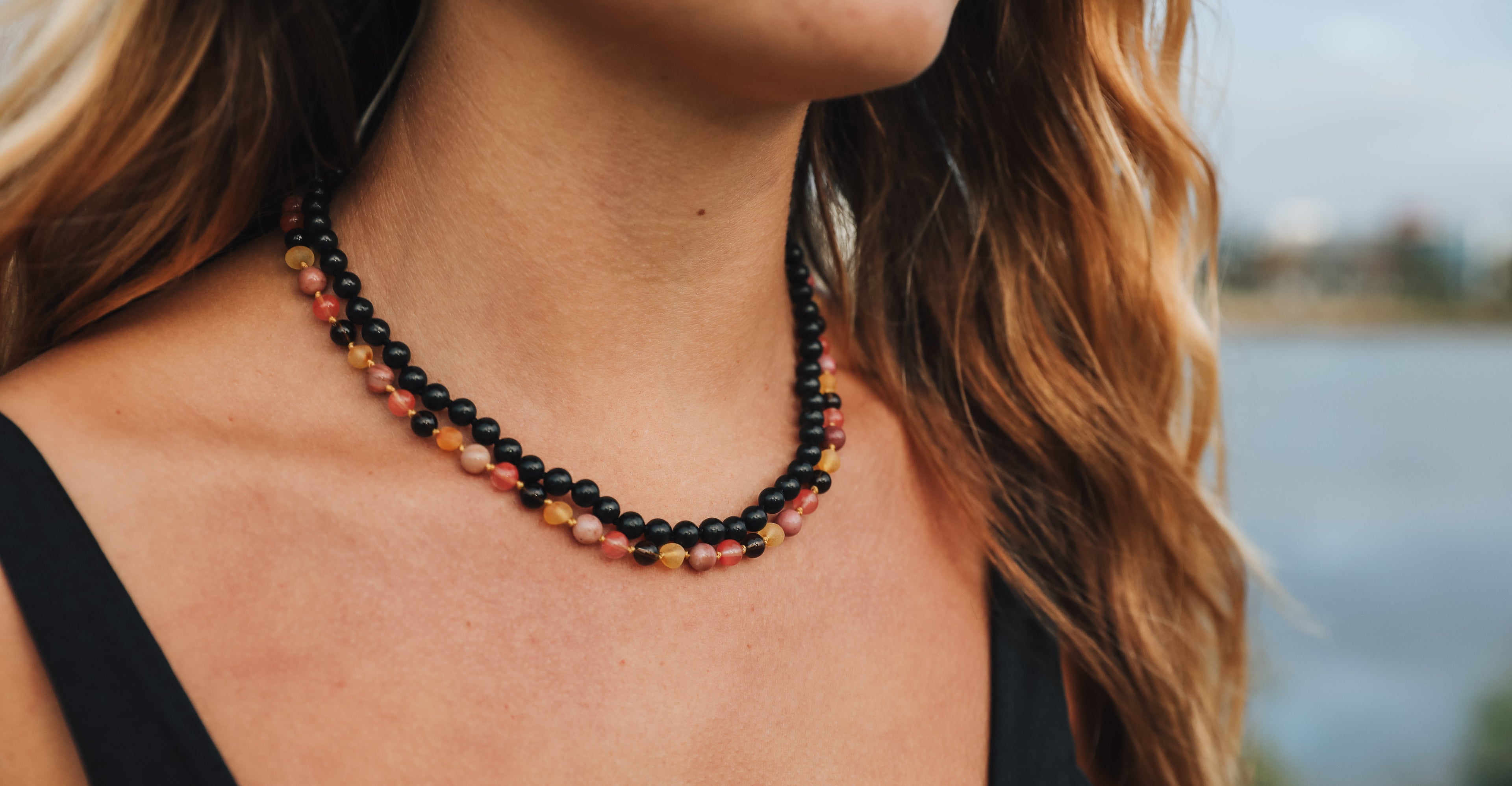 Raw Honey Baltic Amber : Smokey Quartz + Rhodonite || Necklace DestGlow