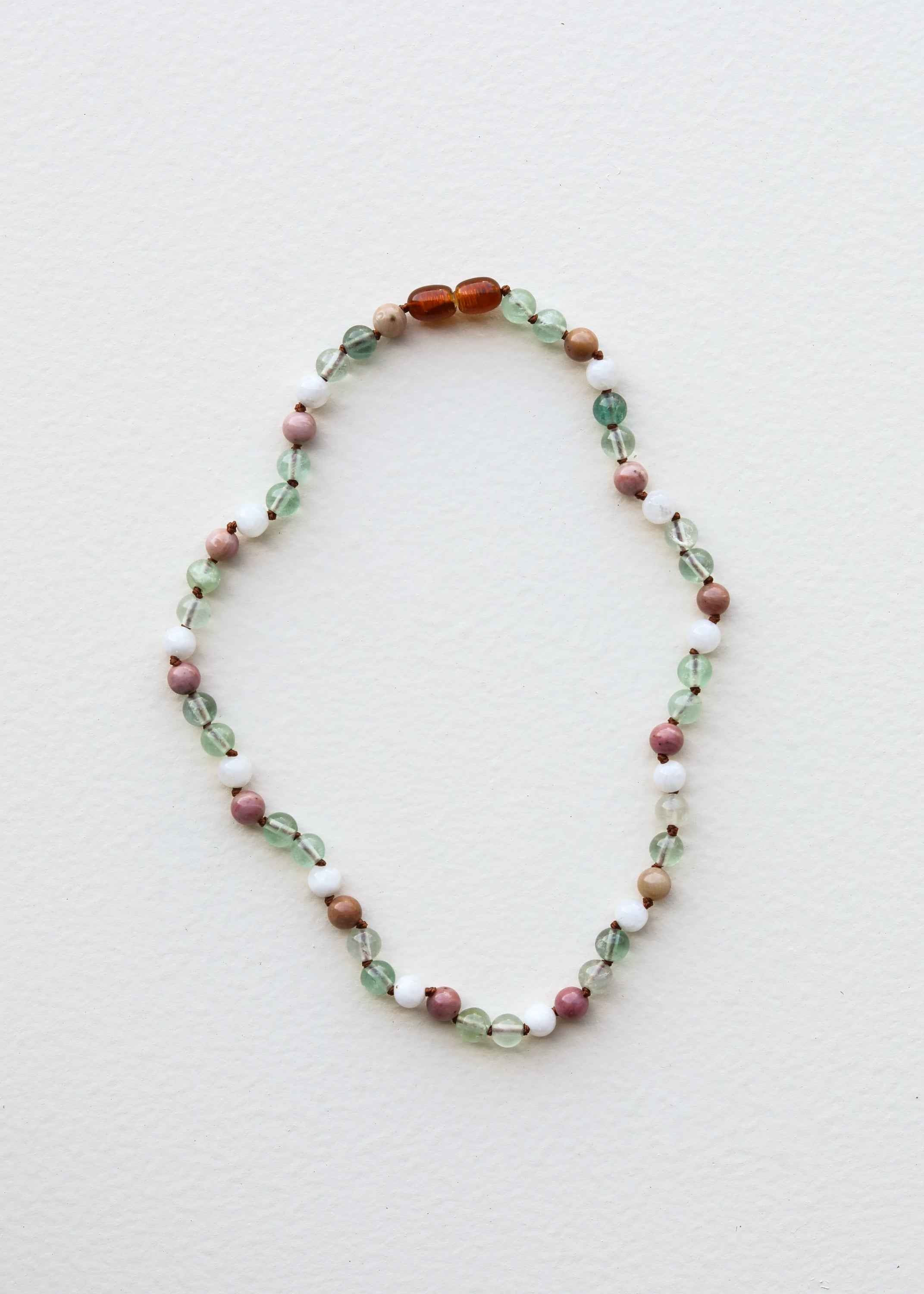 Fluorite + Moonstone + Rhodonite || Natural Gemstone Necklace