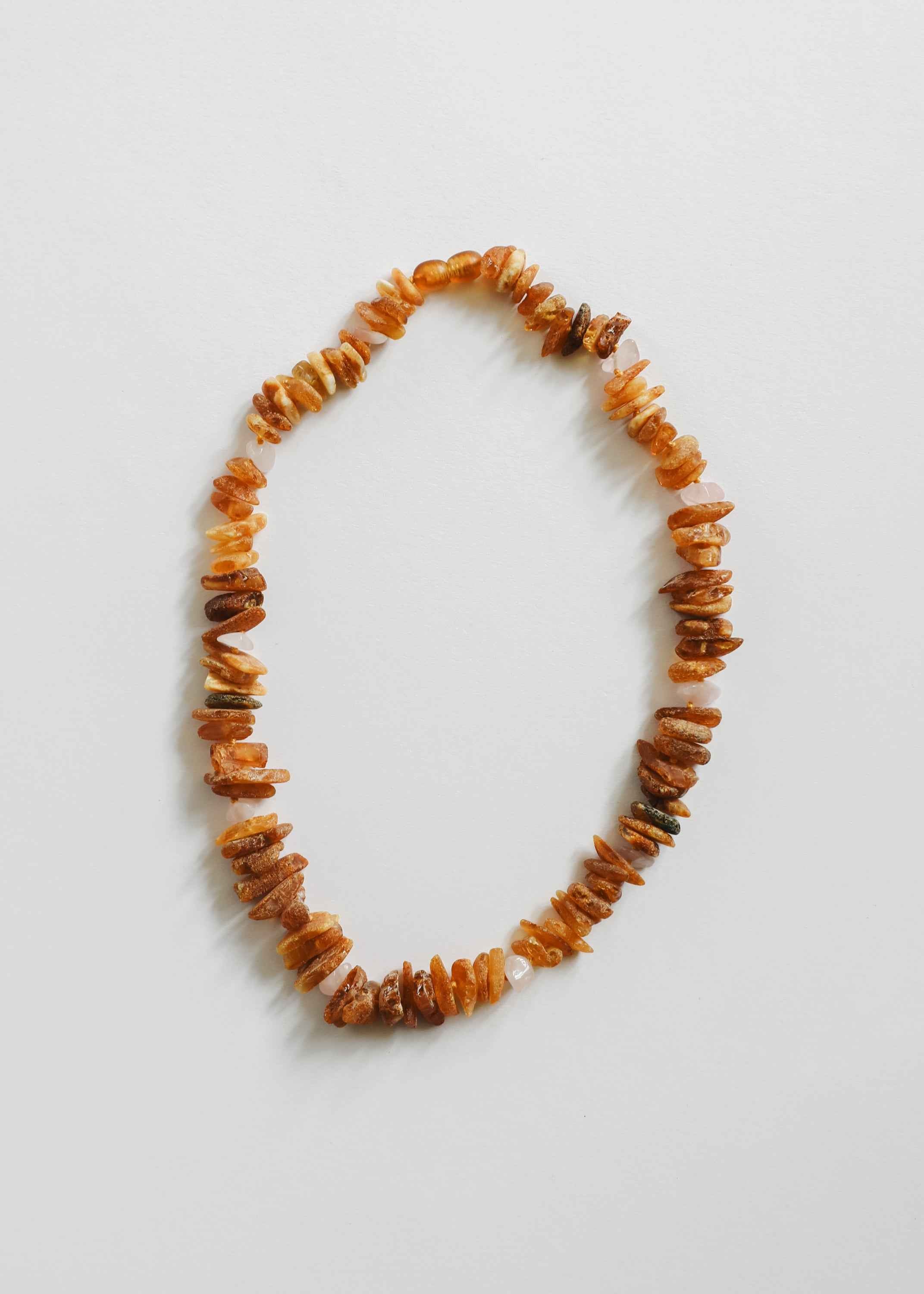 Pet Necklace: Raw Baltic Amber + Raw Rose Quartz