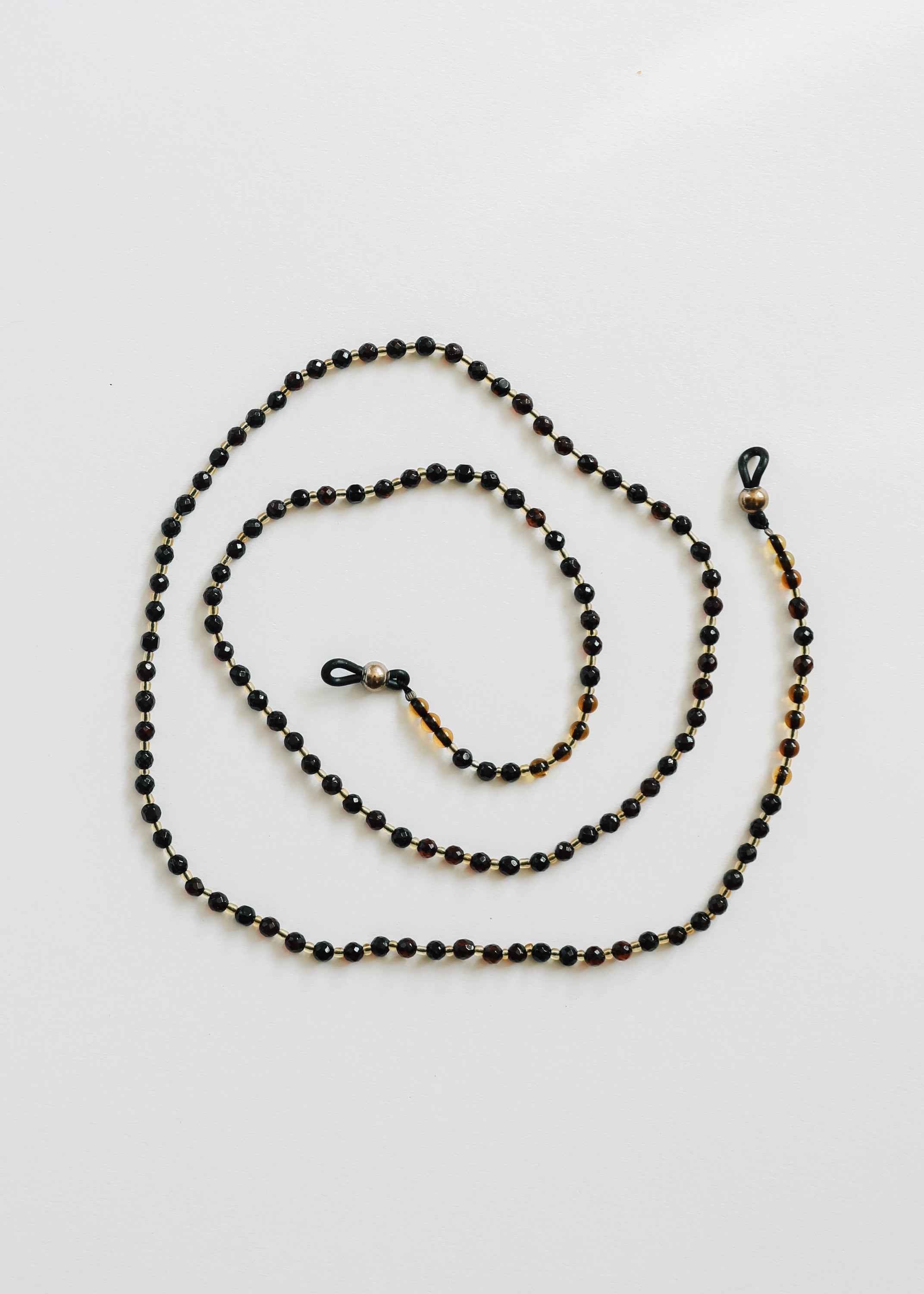 Baltic Sea Amber + Gemstone || Beaded Eyeglass Necklace - Natural Black