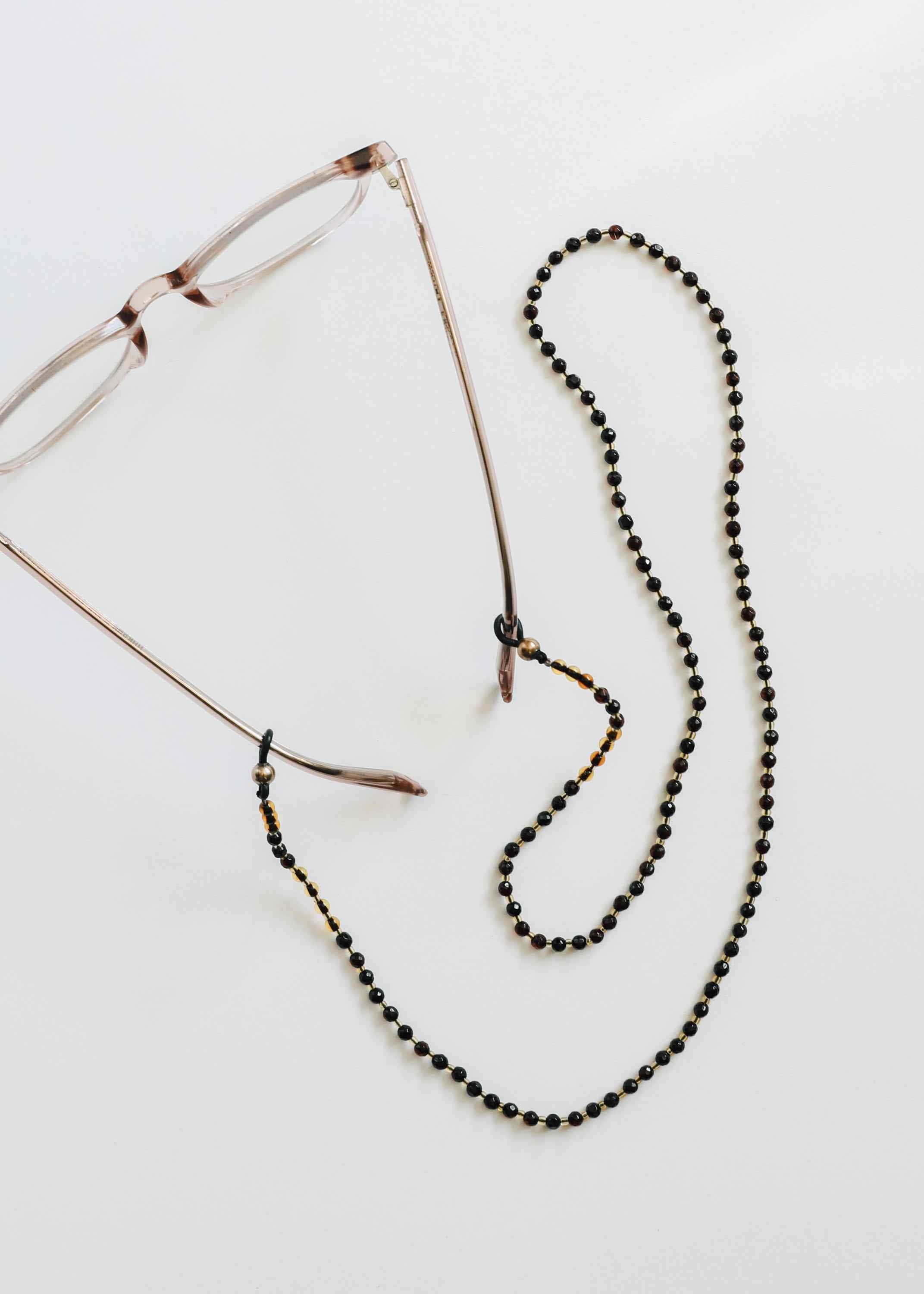 Baltic Sea Amber + Gemstone || Beaded Eyeglass Necklace - Natural Black by CanyonLeaf