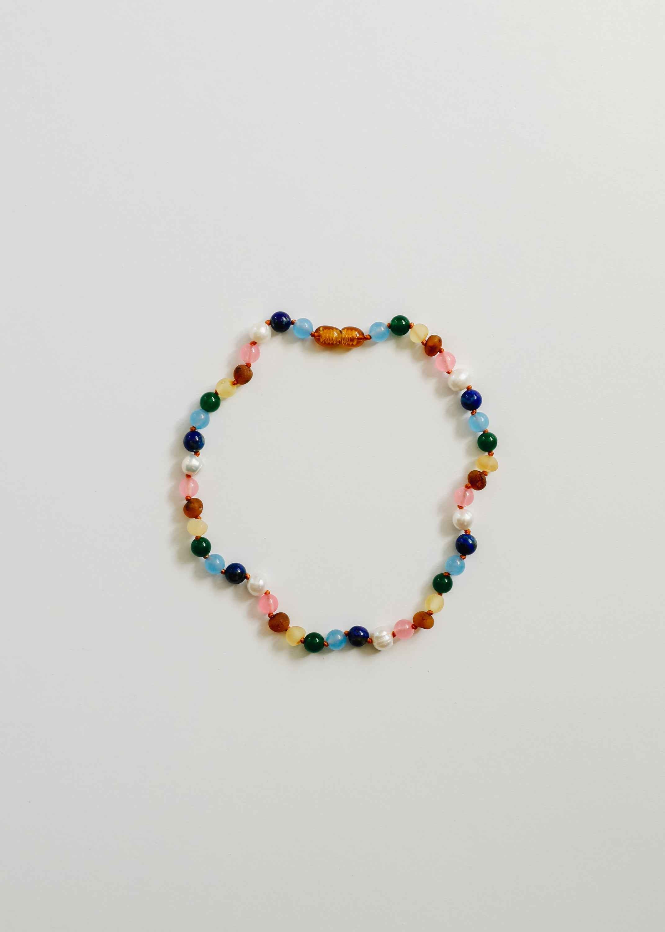 Raw Baltic Amber and Pearl Necklace + Sweet Pink Gemstones