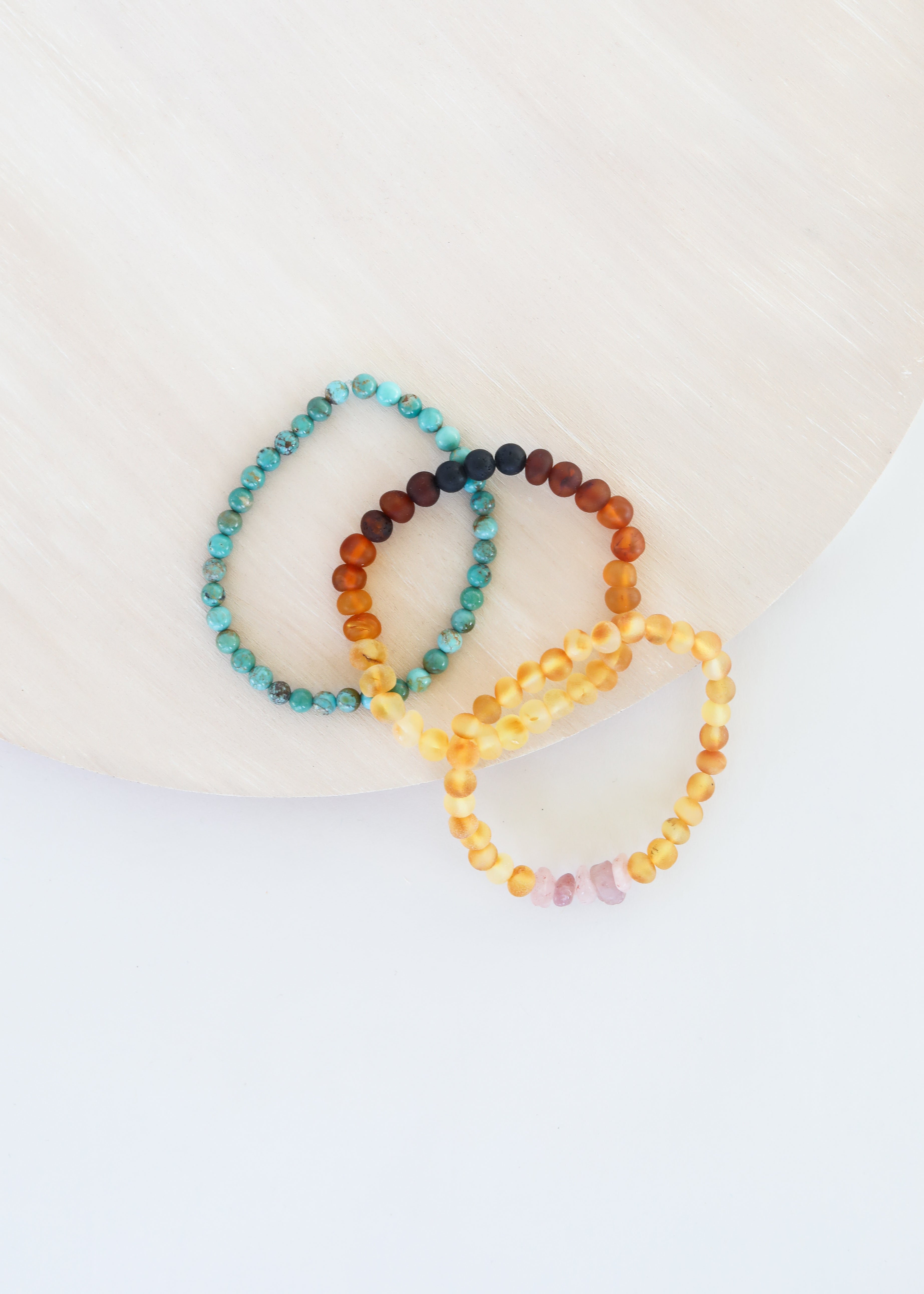 Raw Honey Baltic Amber + Raw Rose Quartz || Adult Bracelet by CanyonLeaf