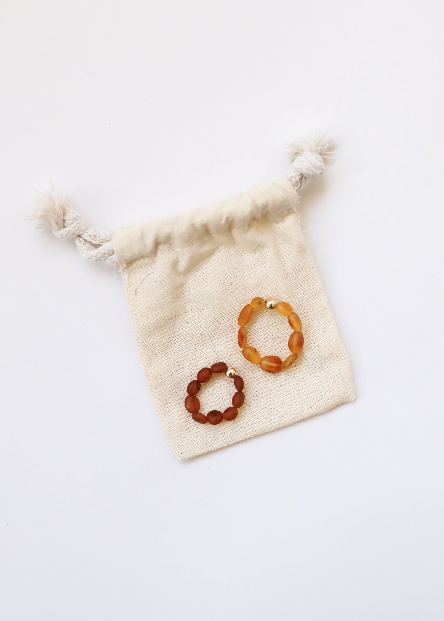 Raw Cognac Baltic Amber + 14K Gold Filled || Beaded Stretch Ring by CanyonLeaf
