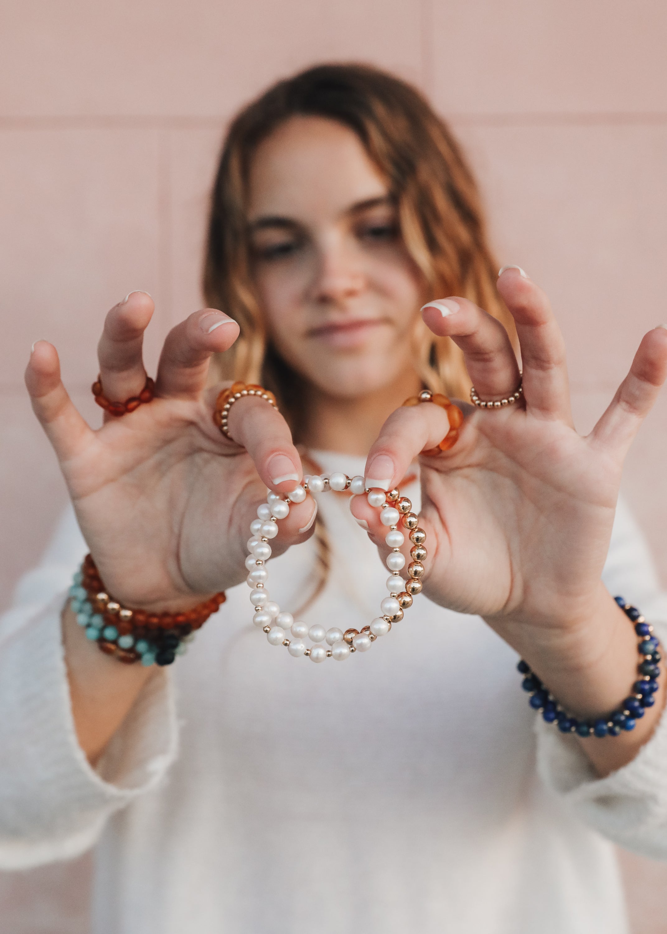 Pearl : 14k Gold Filled Sun + Moon || Stretch Bracelets by CanyonLeaf