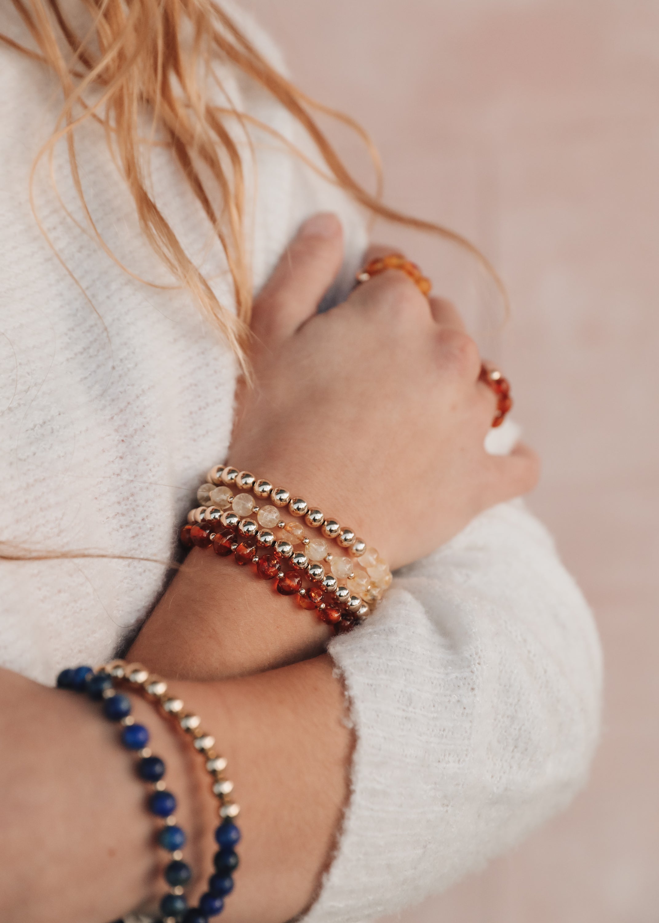 Lapis Lazuli : 14k Gold Filled Beaded Sun + Moon || Stretch Bracelets by CanyonLeaf