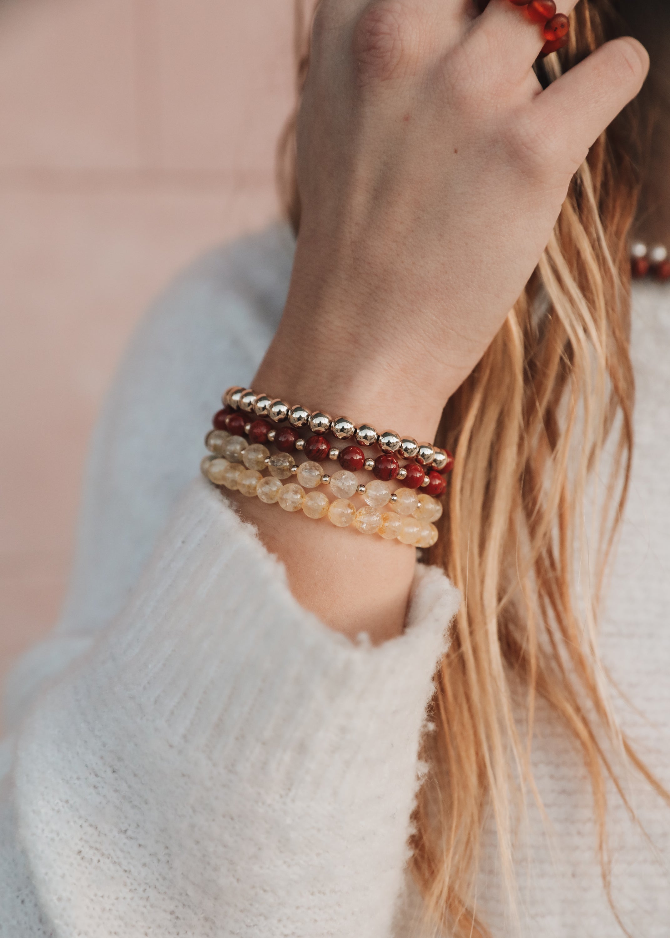 Citrine Gemstone + 14K Gold Filled Beaded Stretch Bracelet by CanyonLeaf