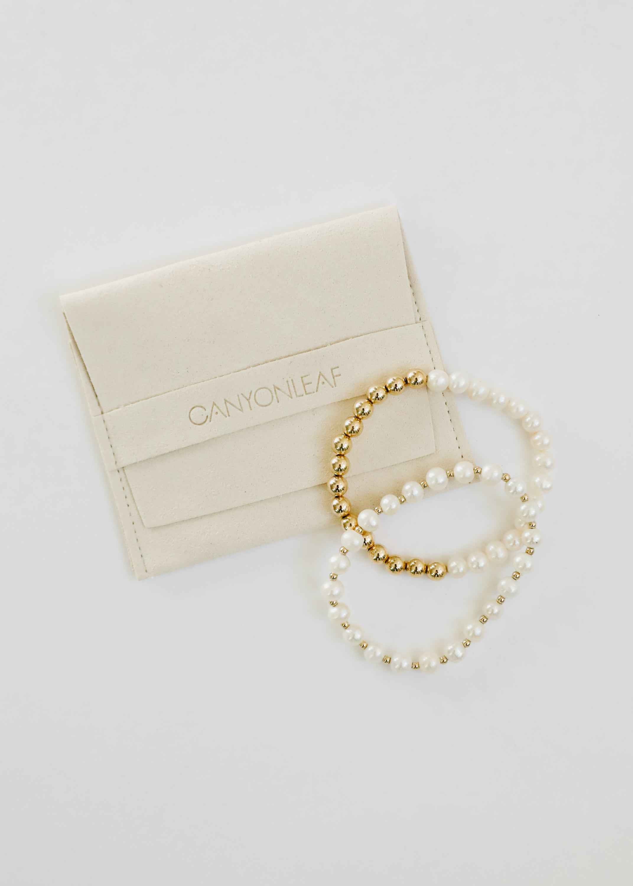 Pearl : 14k Gold Filled Sun + Moon || Stretch Bracelets