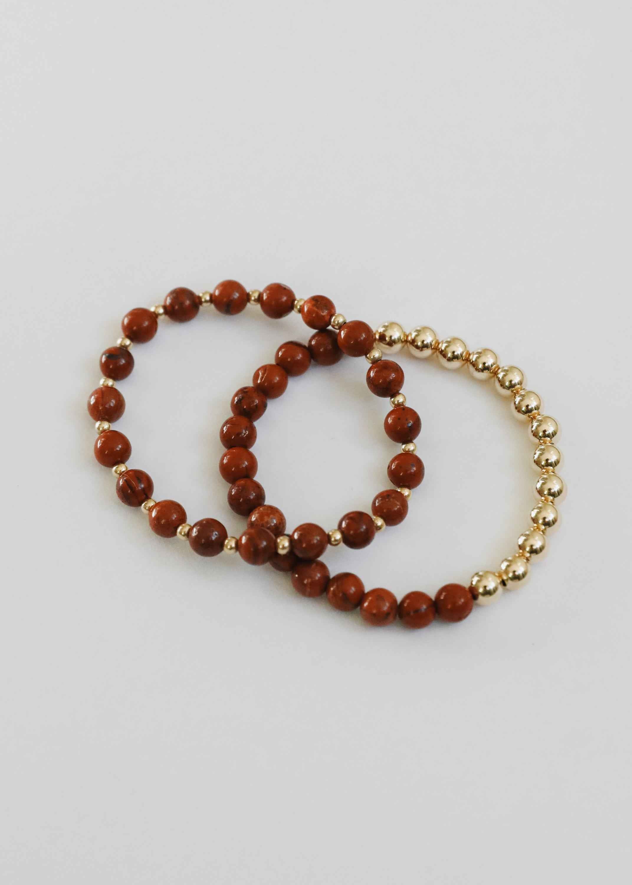 Red Jasper : 14k Gold Filled Sun + Moon || Stretch Bracelets