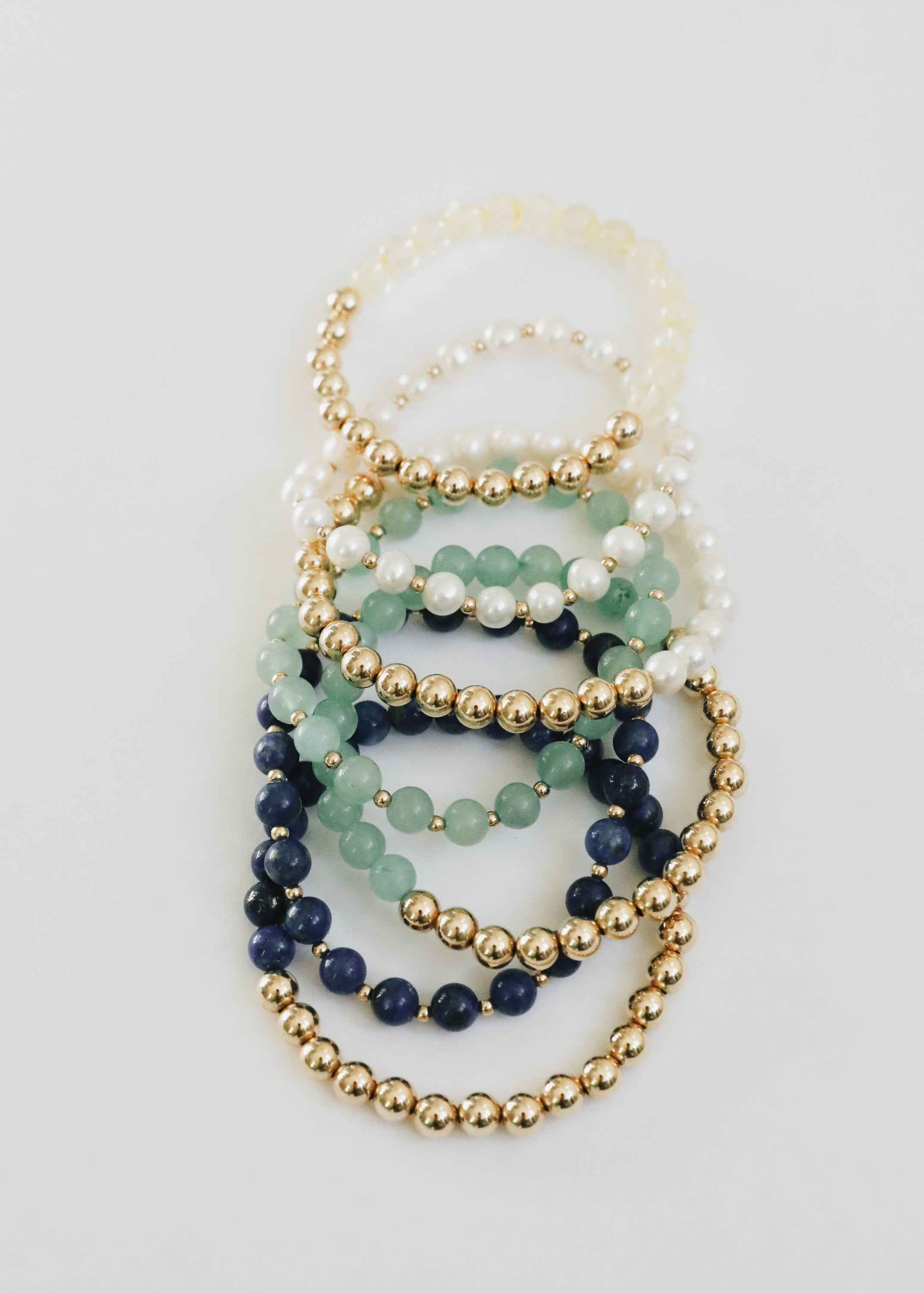 Lapis Lazuli : 14k Gold Filled Beaded Sun + Moon || Stretch Bracelets by CanyonLeaf