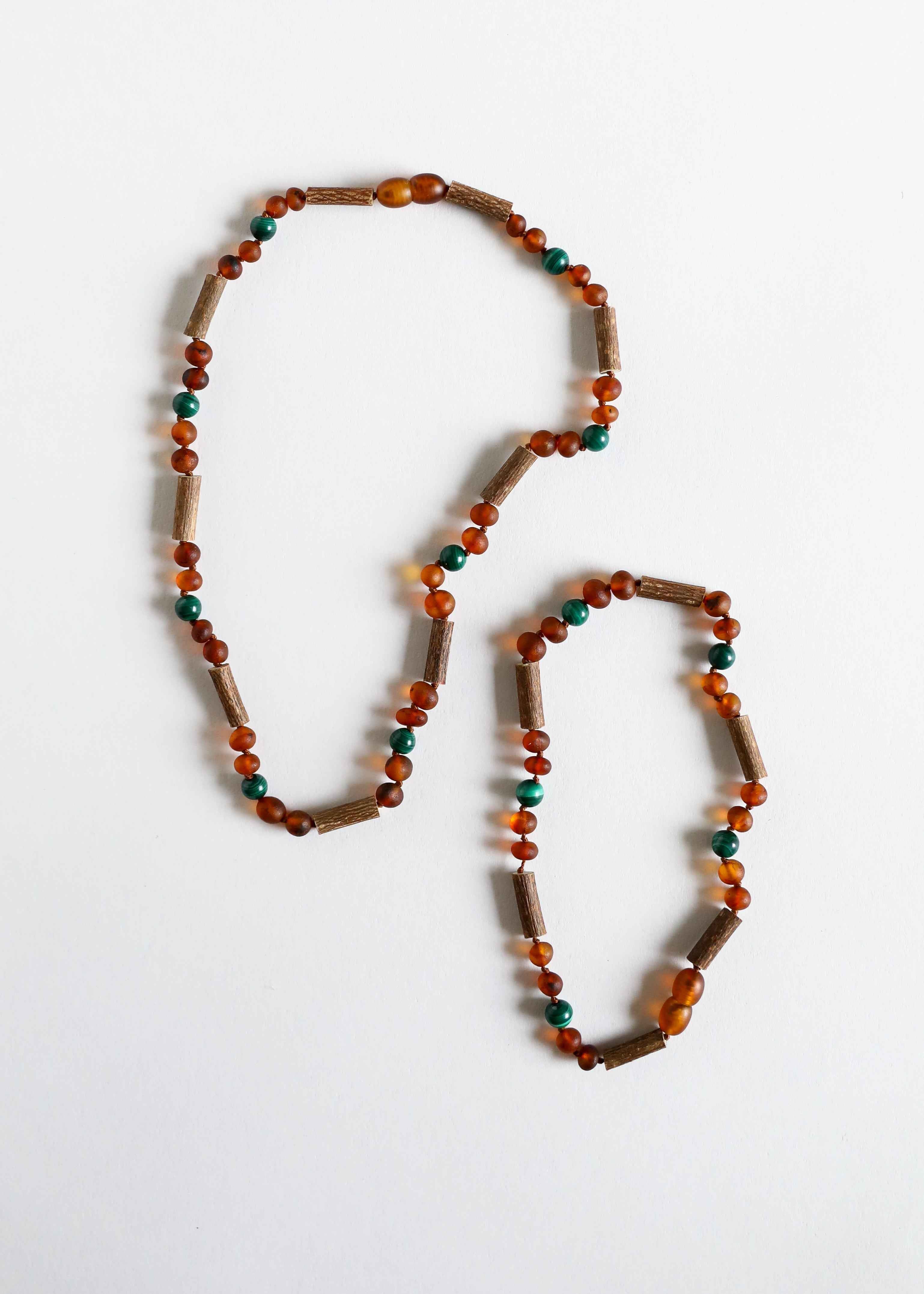 Hazelwood || Raw Cognac Baltic Amber + Malachite || Necklace by CanyonLeaf