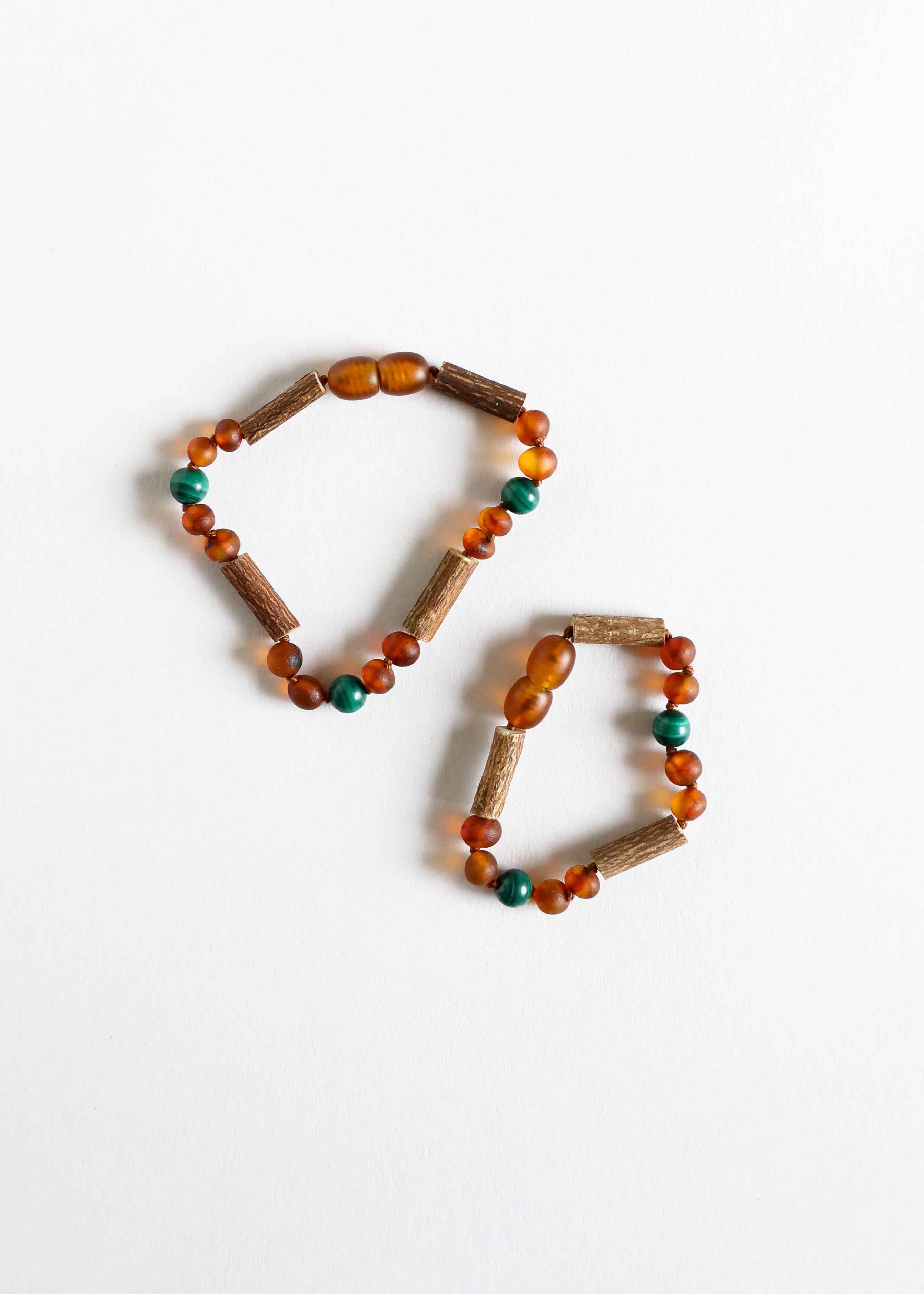 Hazelwood || Raw Cognac Baltic Amber + Malachite || Anklet or Bracelet by CanyonLeaf