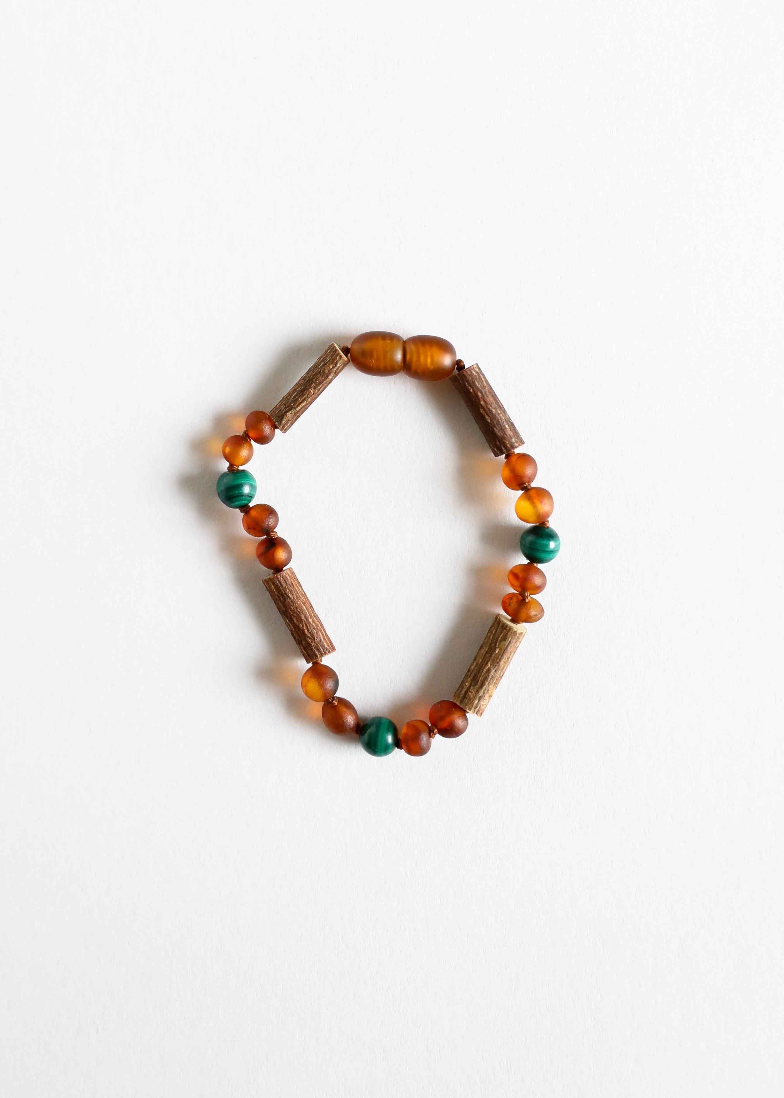 Hazelwood || Raw Cognac Baltic Amber + Malachite || Anklet or Bracelet by CanyonLeaf