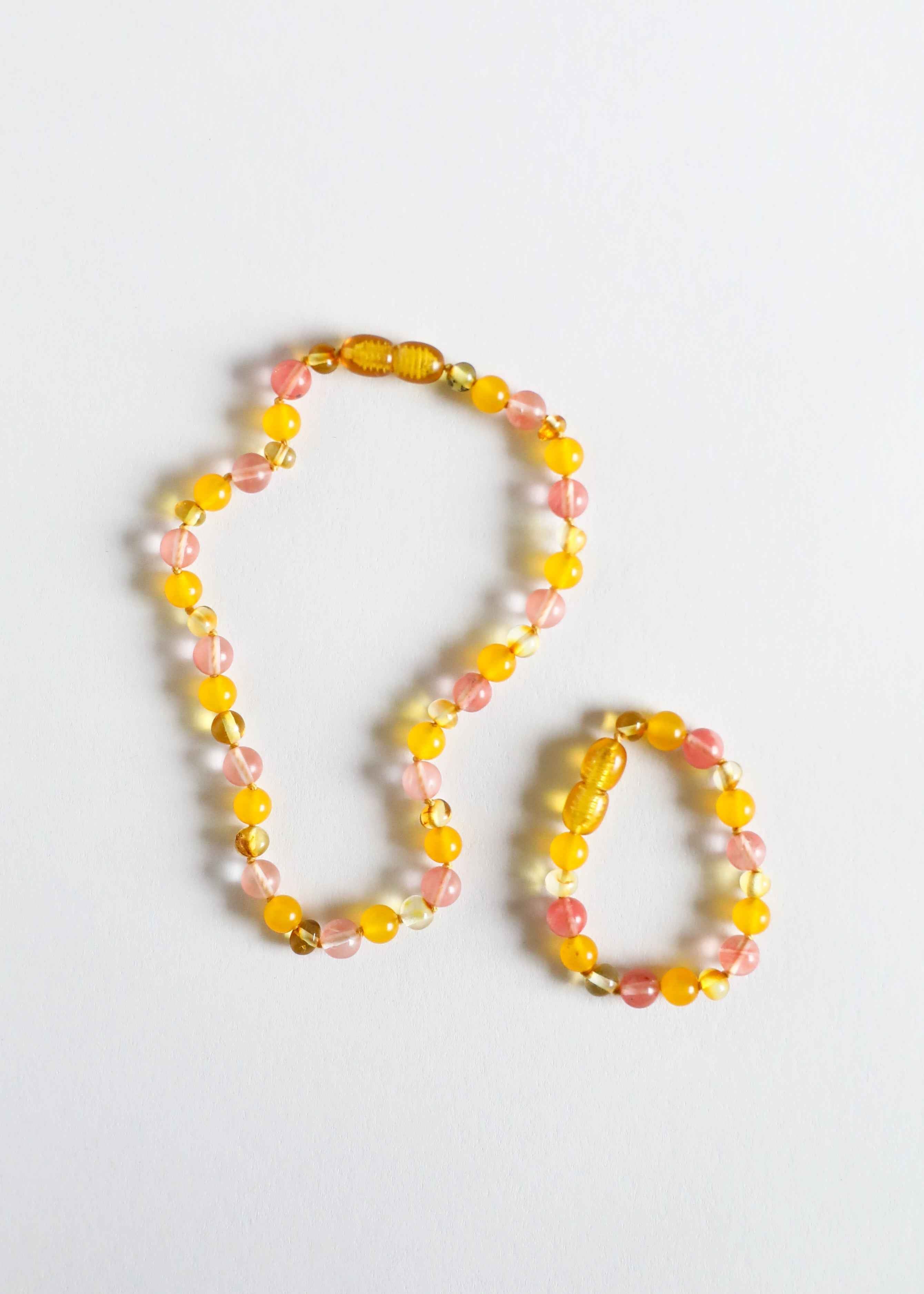 Polished Honey Baltic Amber + Honeysuckle Gemstones || Kids Set || by CanyonLeaf