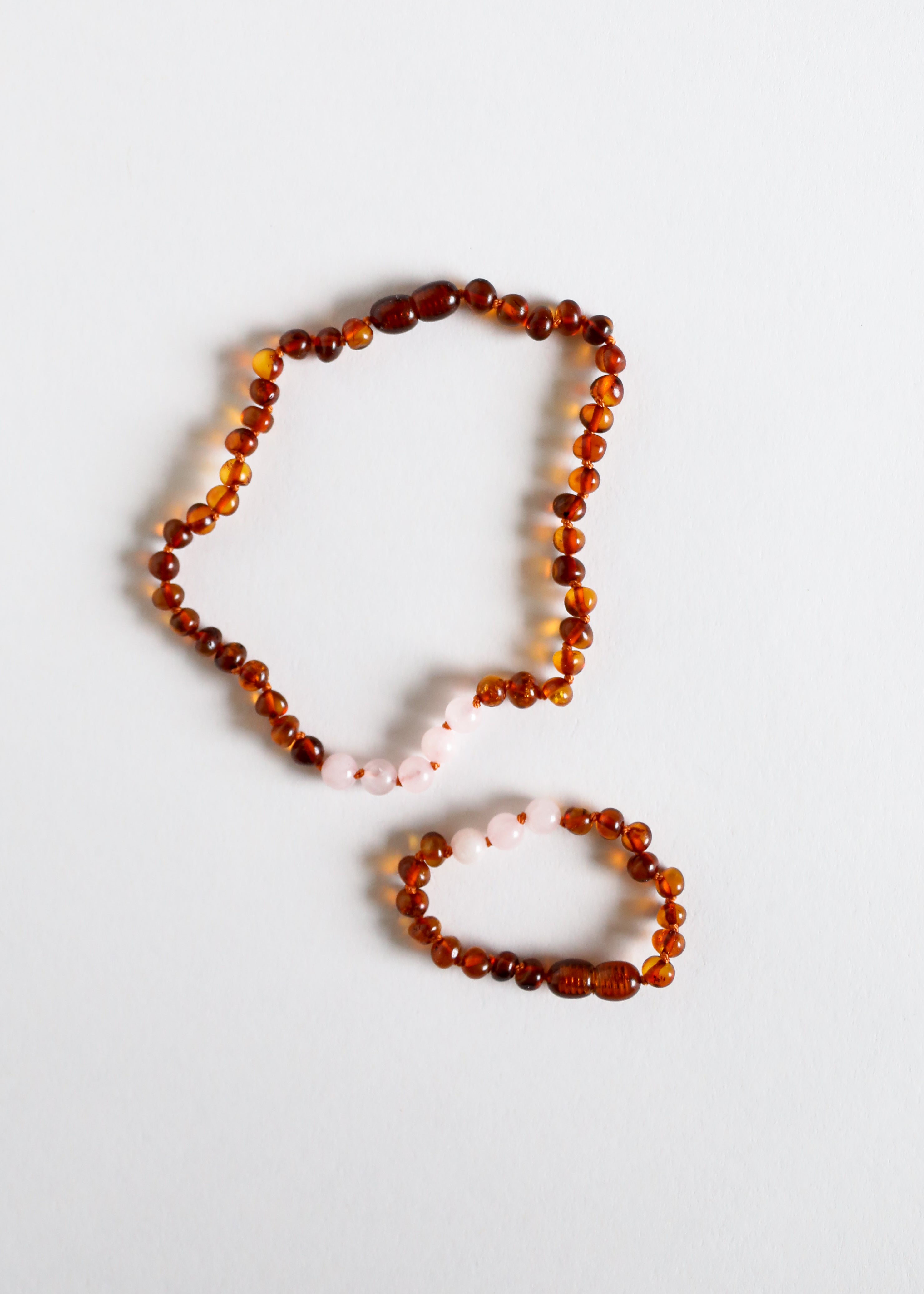 Polished Cognac Baltic Amber + Rose Quartz || Anklet or Bracelet by CanyonLeaf