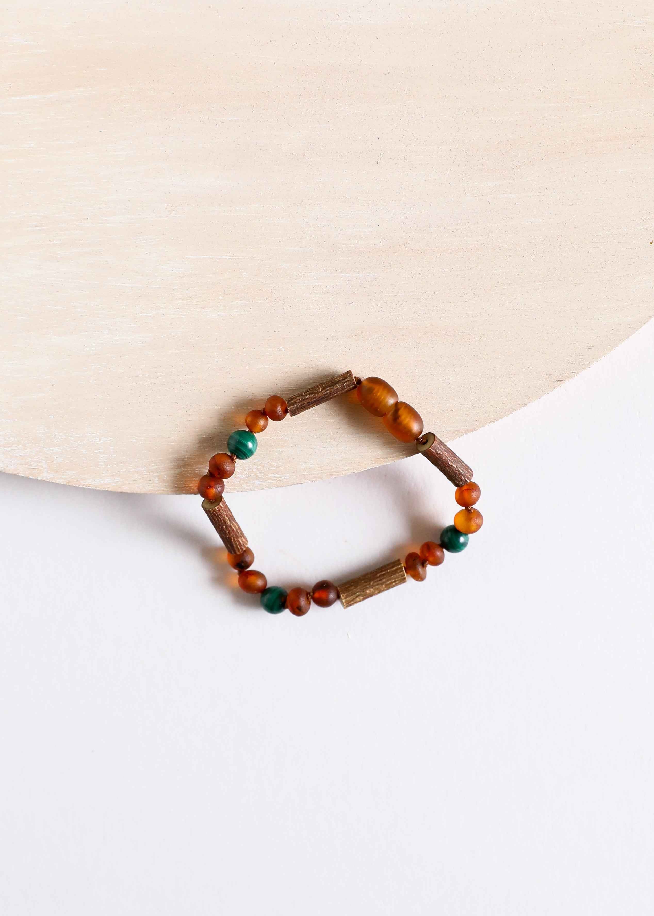 Hazelwood || Raw Cognac Baltic Amber + Malachite || Anklet or Bracelet