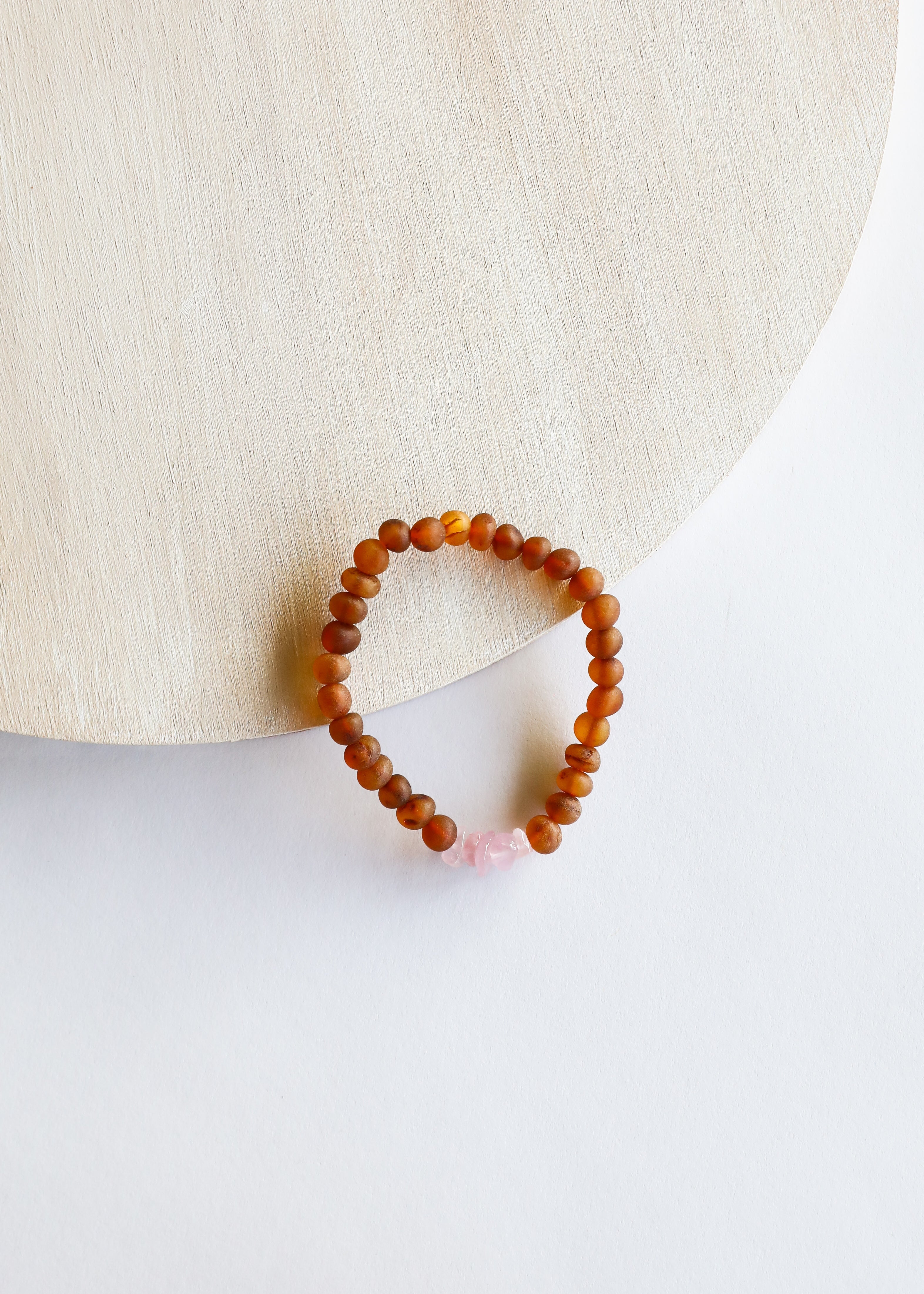 Raw Cognac Baltic Amber + Raw Rose Quartz || Adult Bracelet by CanyonLeaf