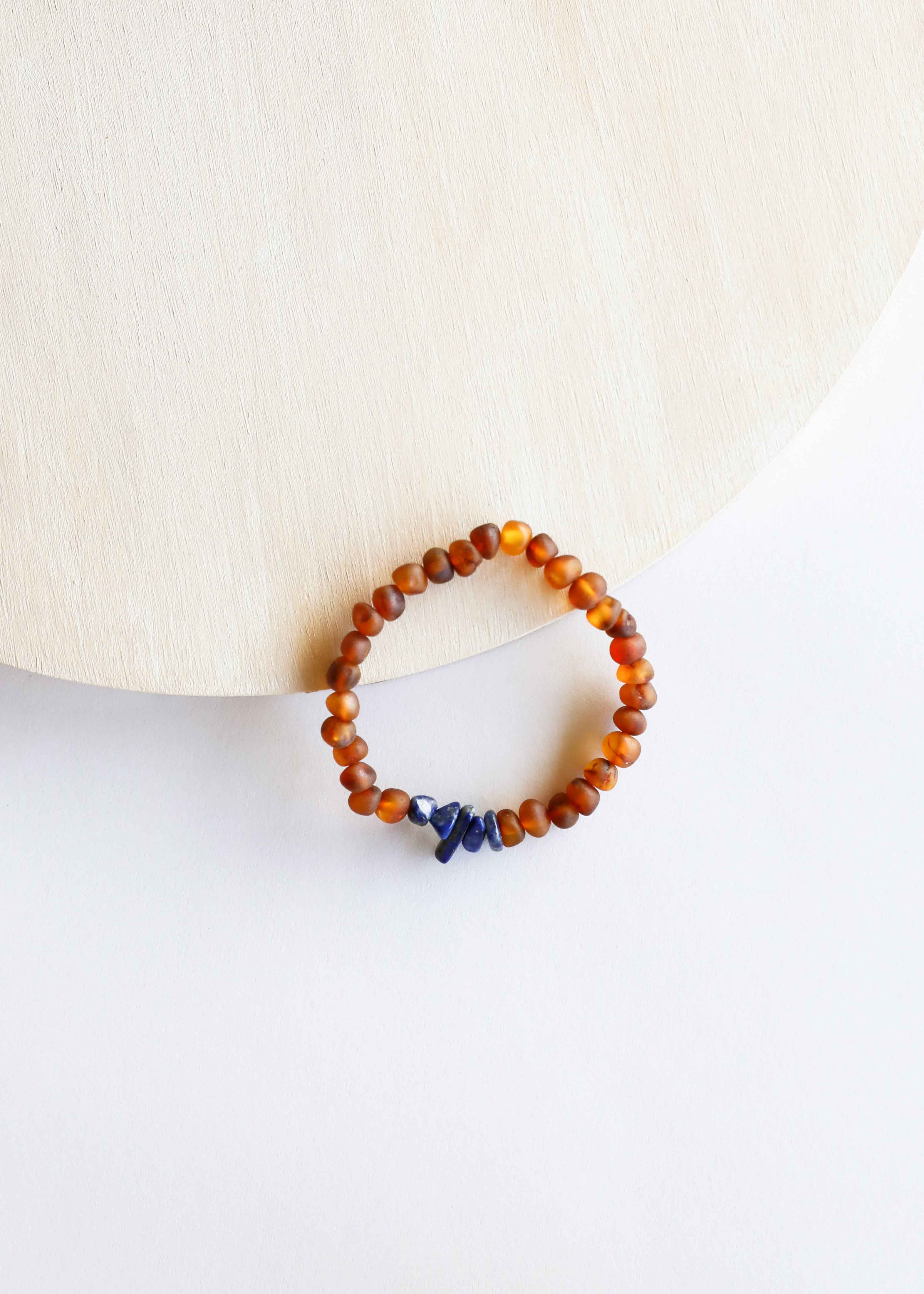 Raw Cognac Baltic Amber + Lapis Lazuli || Adult Stretch Bracelet