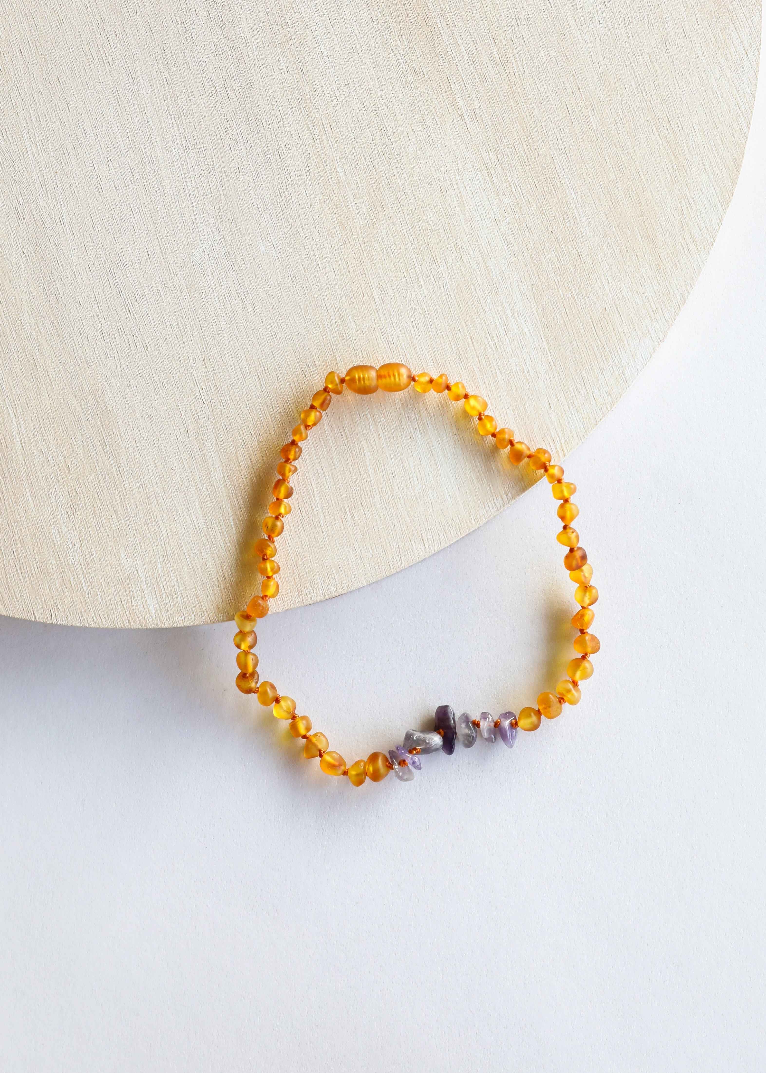 Raw Honey Baltic Amber + Raw Amethyst || Necklace by CanyonLeaf