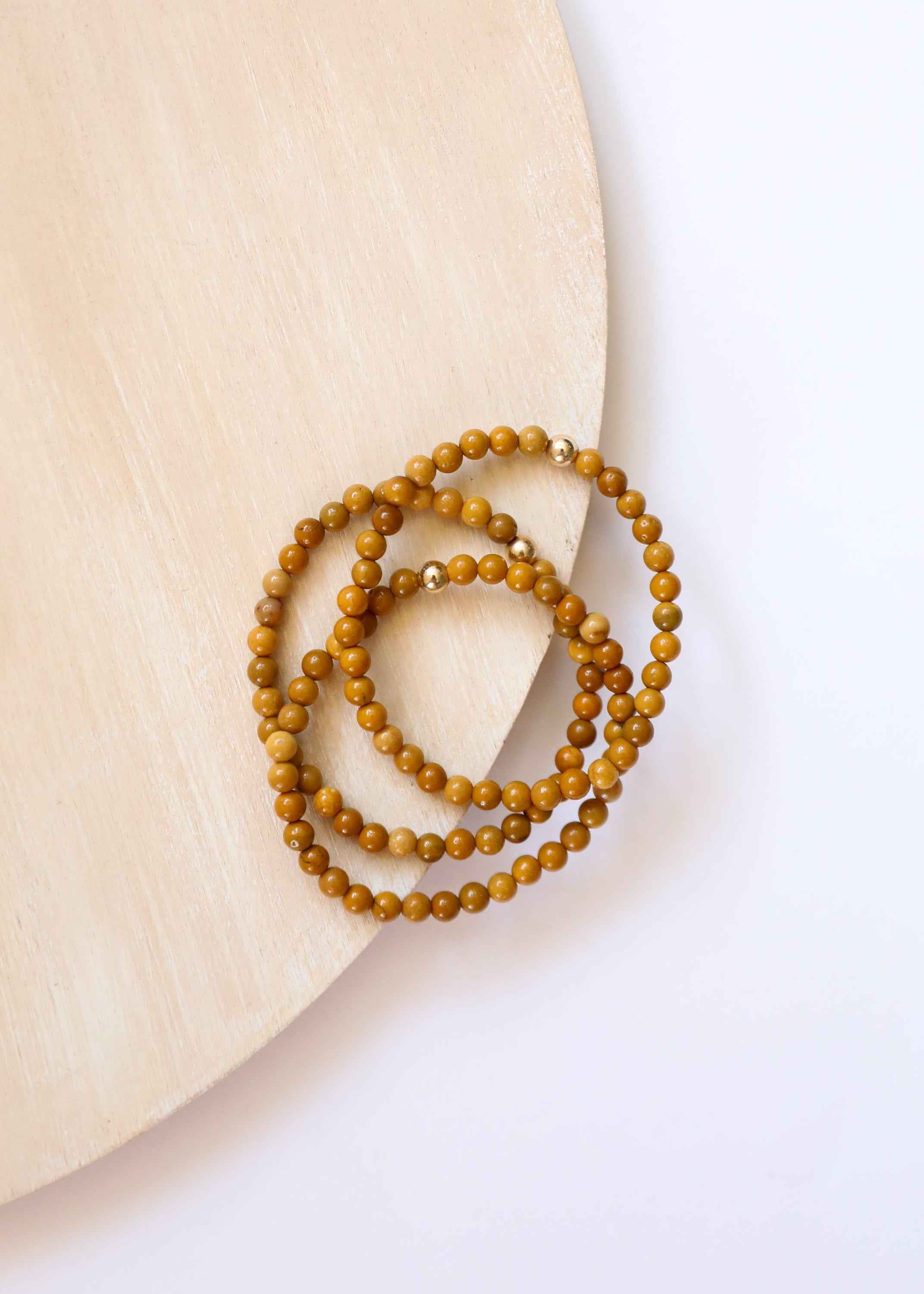 Dainty Golden Mookaite Jasper + 14K Gold Filled || Beaded Stretch Bracelet by CanyonLeaf