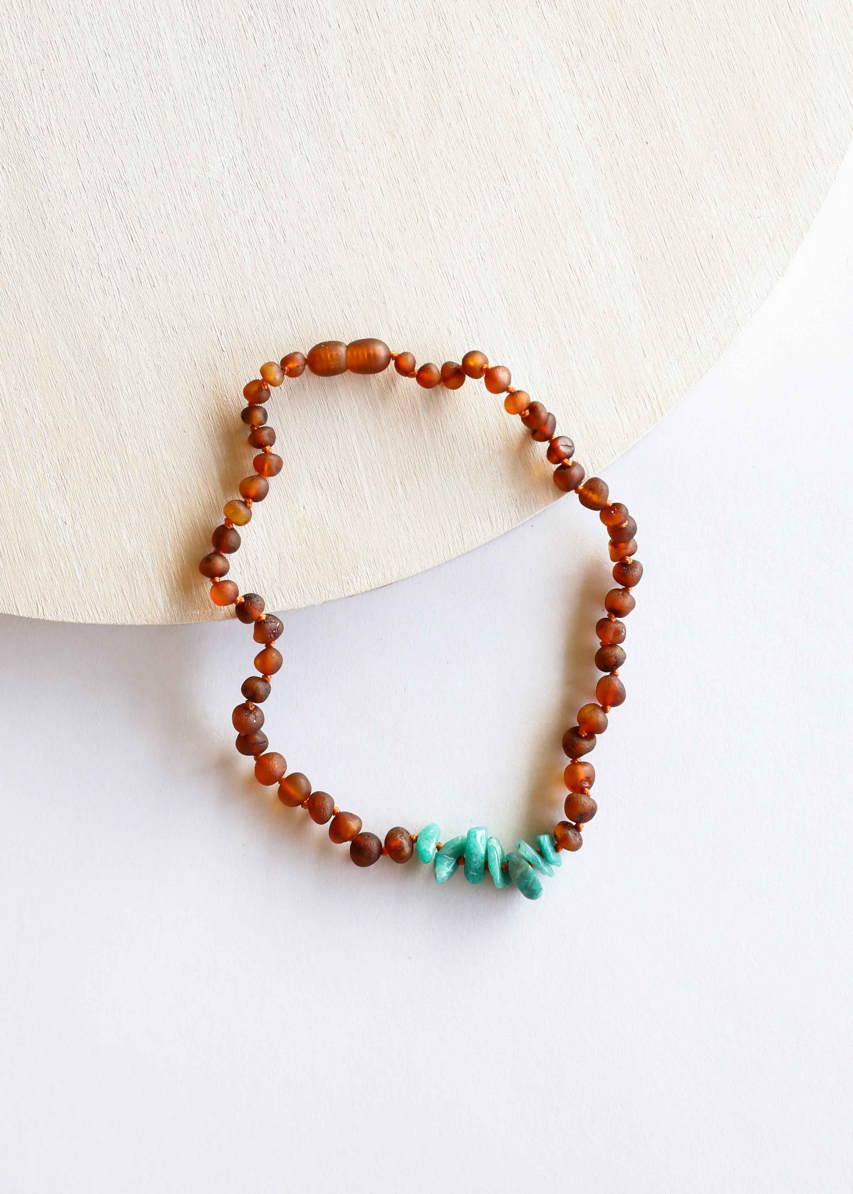 Raw Cognac Baltic Amber + Raw Amazonite || Necklace