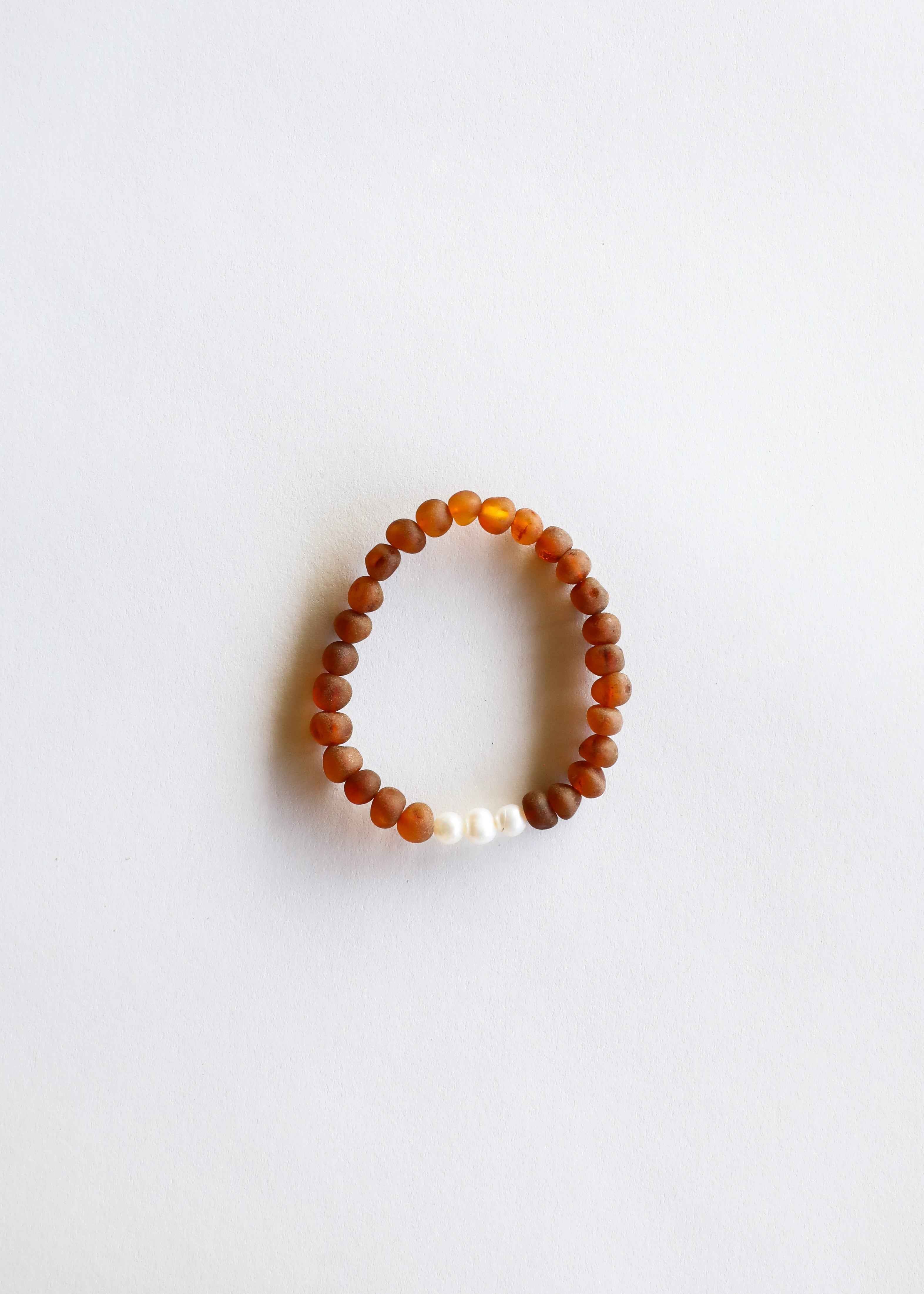 Raw Cognac Baltic Amber + Pearls || Adult Bracelet
