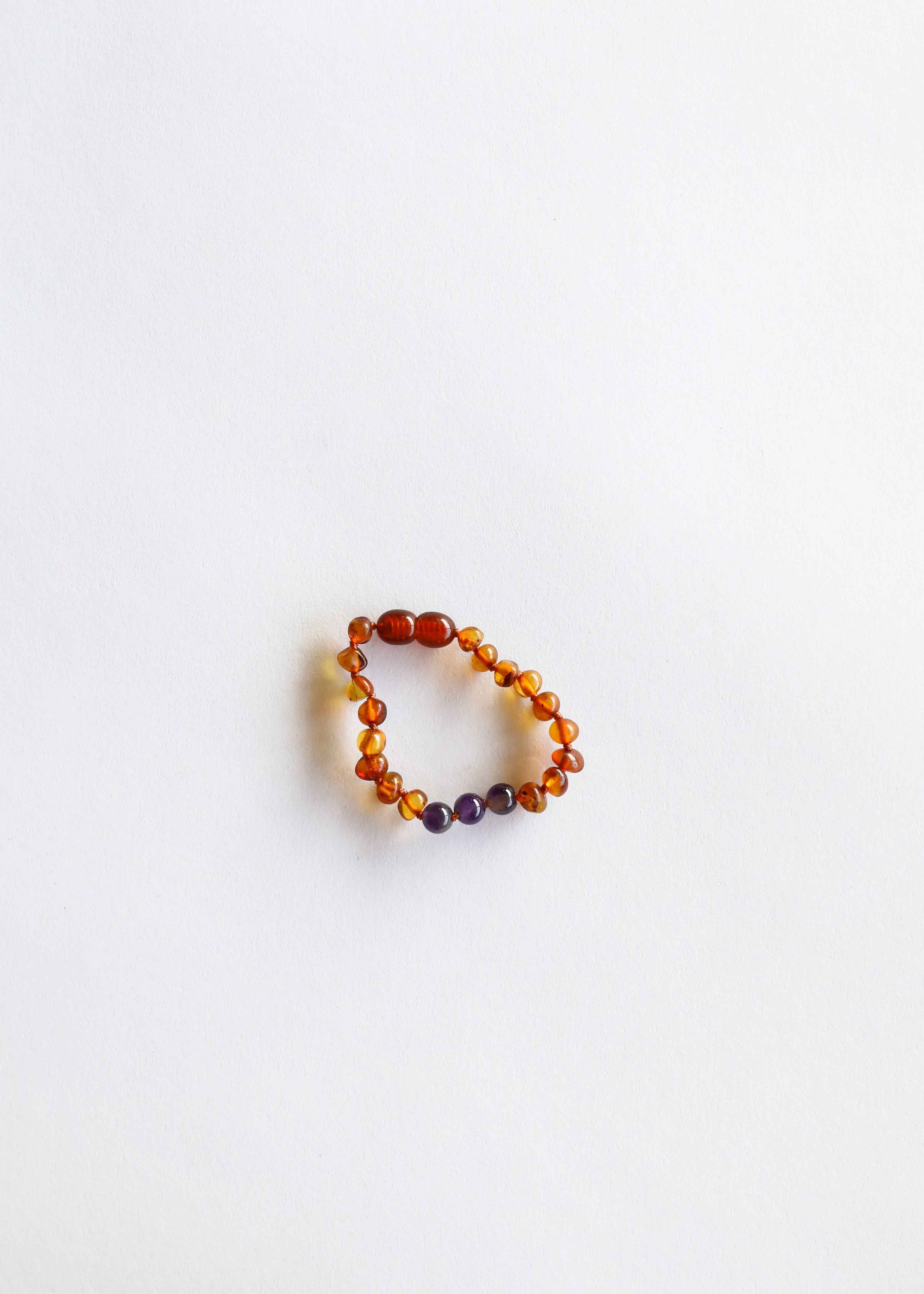Polished Cognac Baltic Amber + Amethyst || Anklet or Bracelet