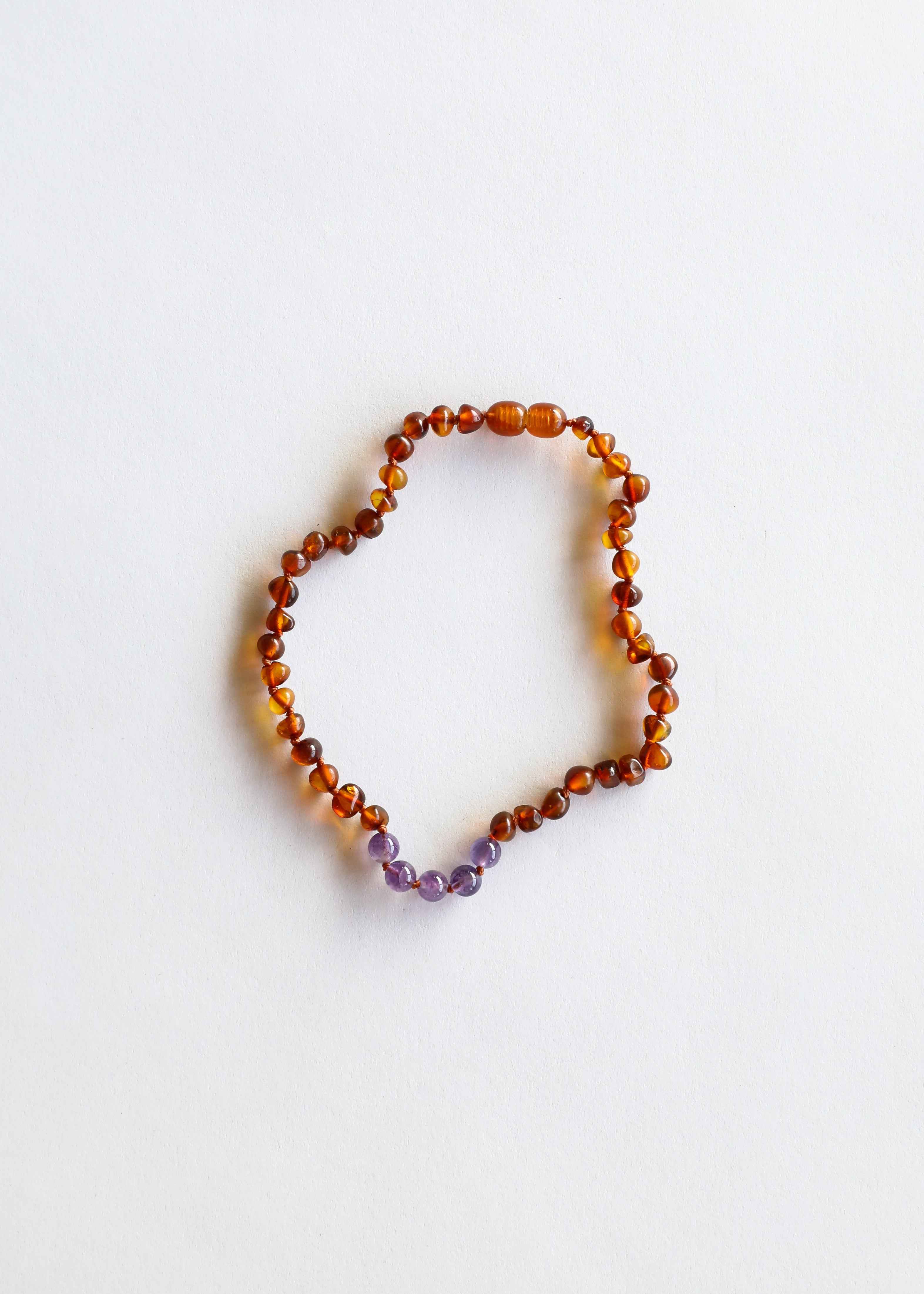 Polished Cognac Baltic Amber + Amethyst || Necklace by CanyonLeaf